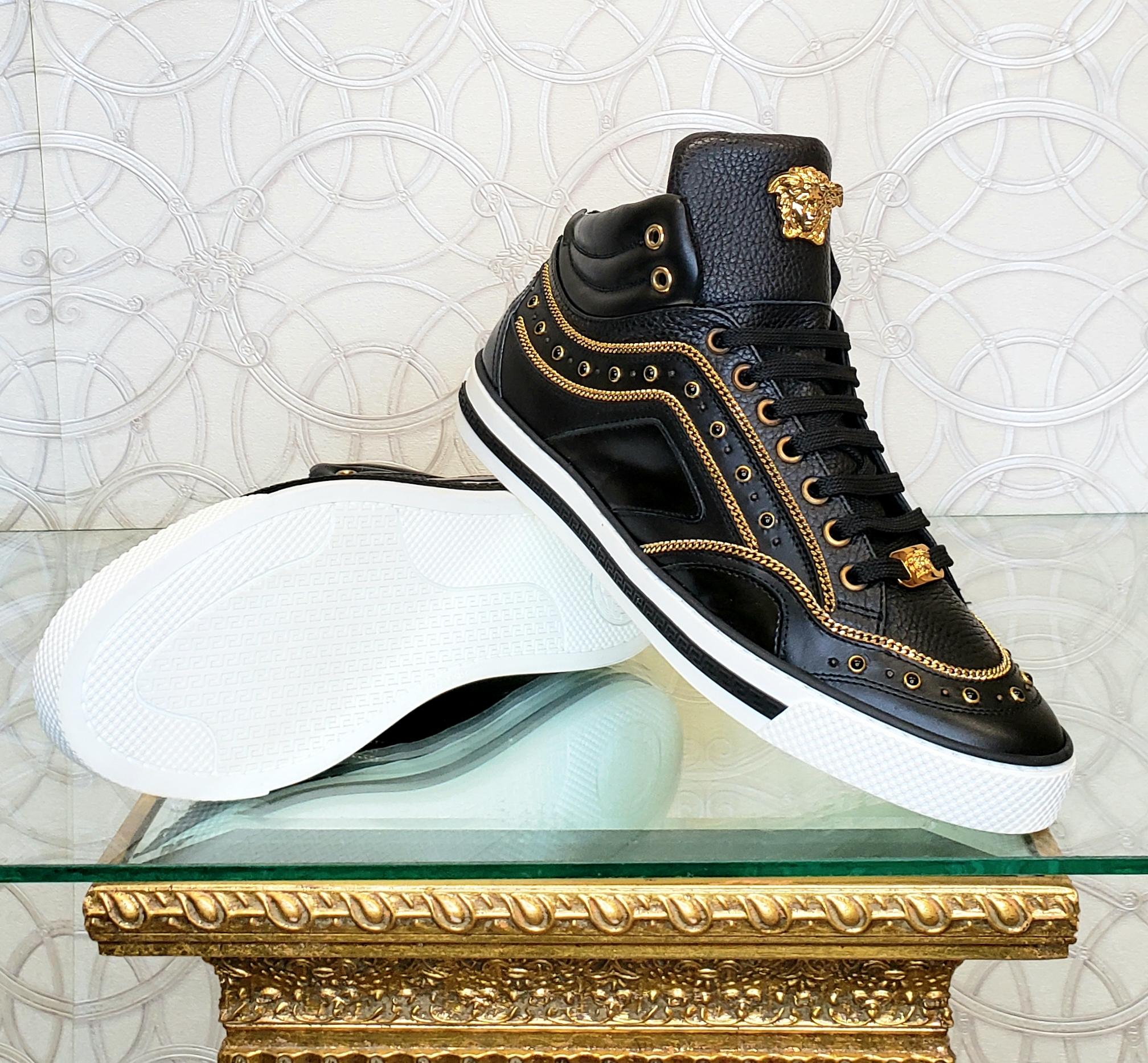 NEW VERSACE STUDDED HIGH-TOP SNEAKERS with GOLD 3D MEDUSA BUCKLE SIZE 43 - 10 1