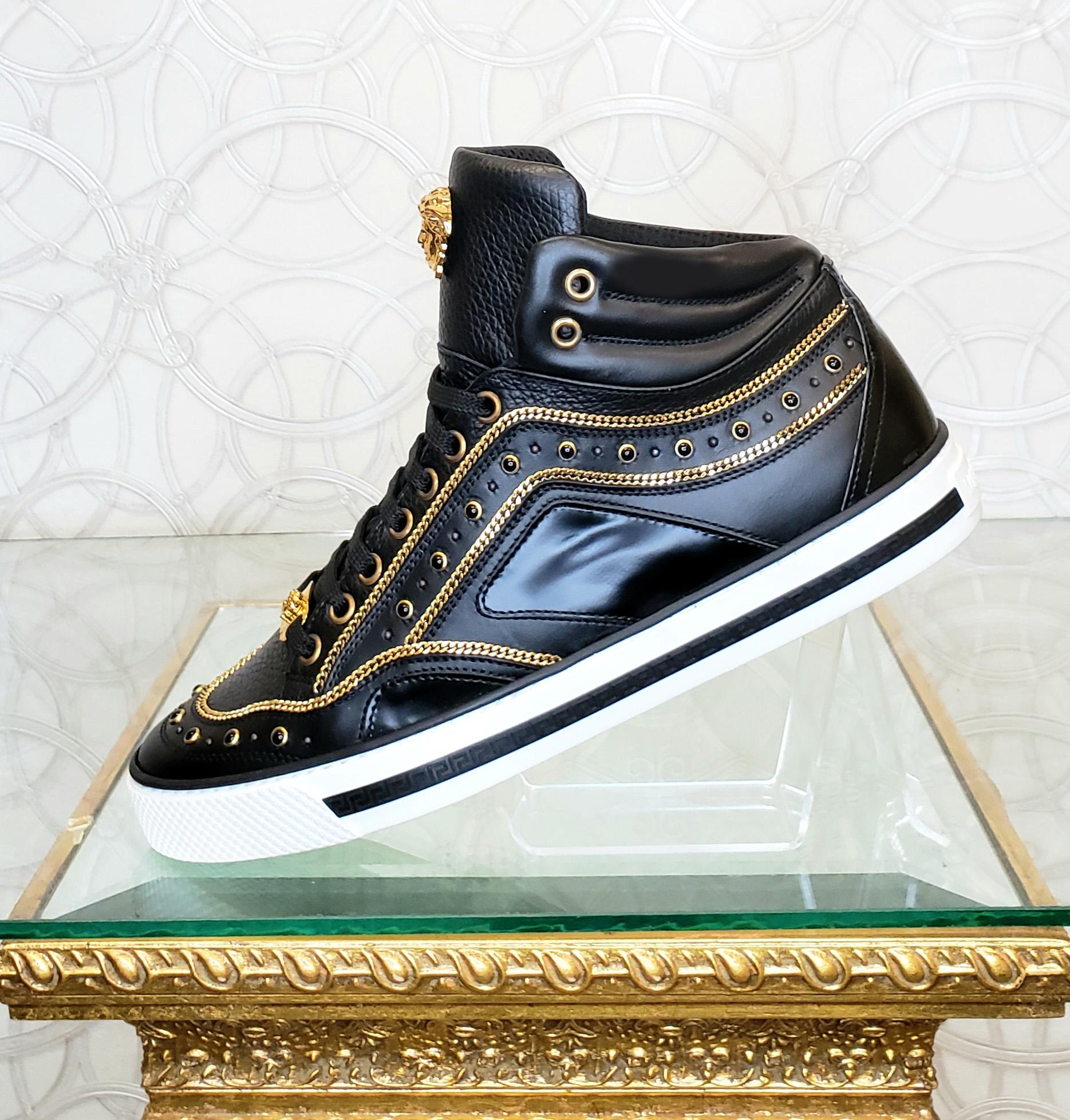 NEW VERSACE STUDDED HIGH-TOP SNEAKERS with GOLD 3D MEDUSA BUCKLE SIZE 43 - 10 4