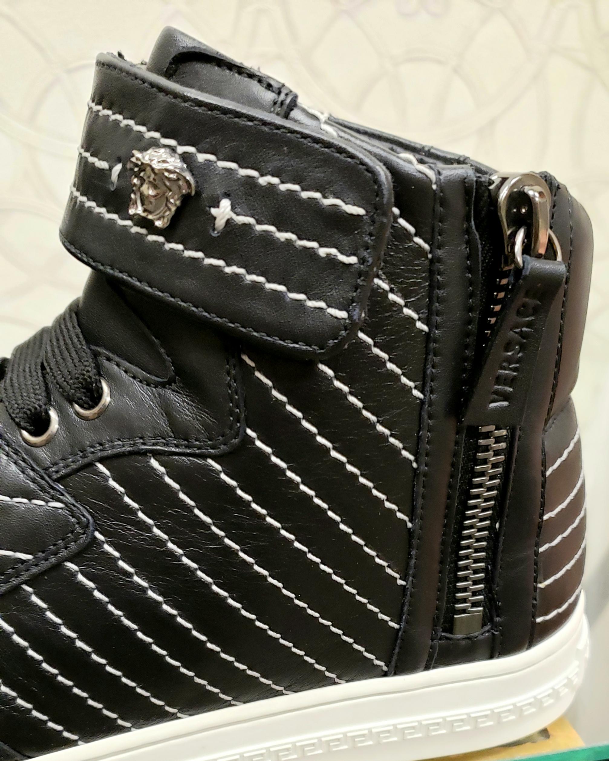 Men's NEW VERSACE STUDDED HIGH-TOP SNEAKERS with SILVER MEDUSA side ZIPPER 41 - 8