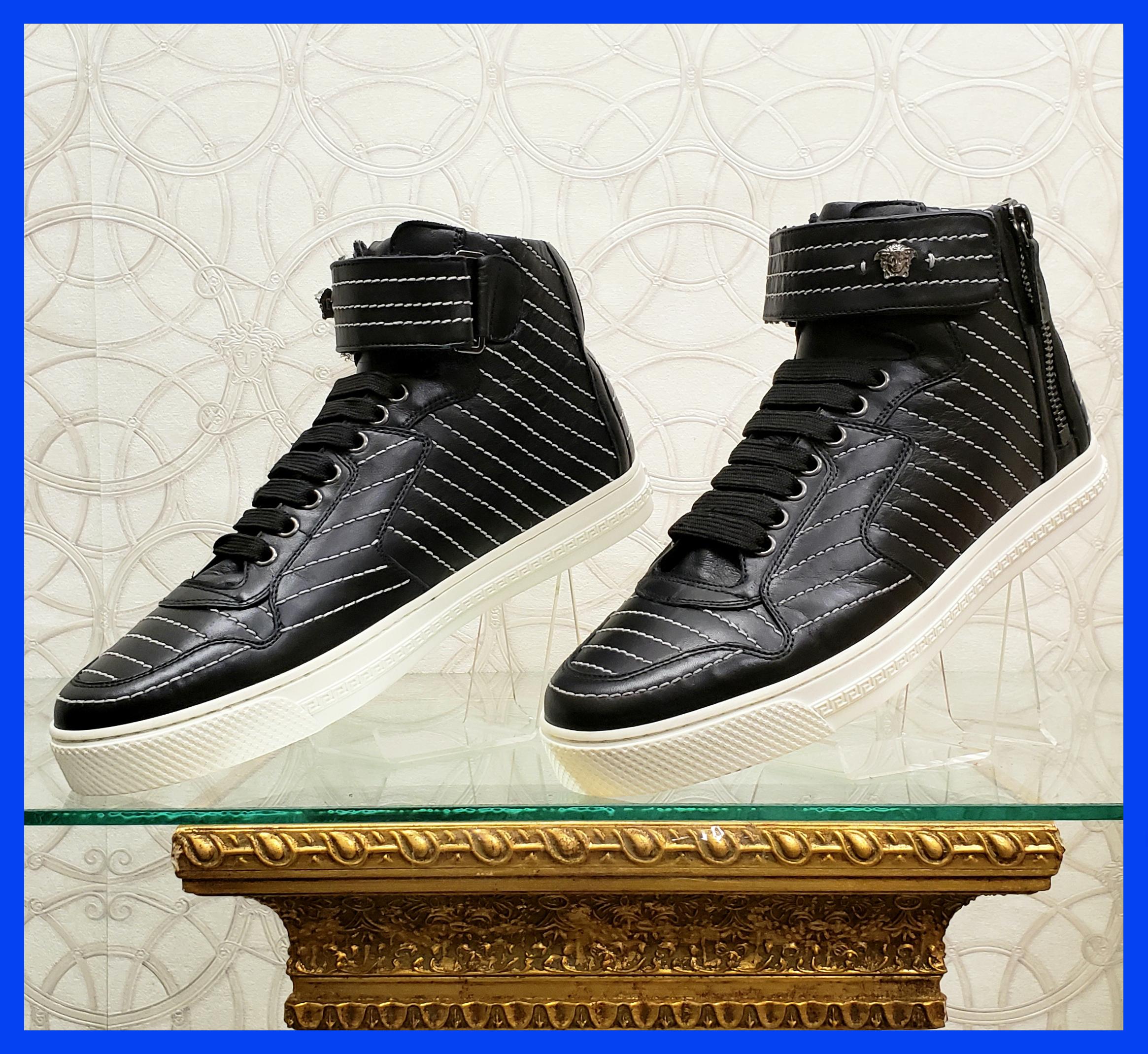 NEW VERSACE STUDDED HIGH-TOP SNEAKERS with SILVER MEDUSA side ZIPPER 41 - 8