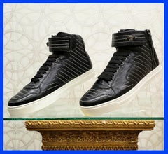 NEW VERSACE STUDDED HIGH-TOP SNEAKERS with SILVER MEDUSA side ZIPPER 41 - 8