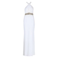 New $6950 Versace Swarovski Crystals Greek Key White Jersey Dress Gown It. 42