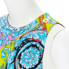 new VERSACE Techni Baroque floral print gold Medusa button bodysuit top IT40 S