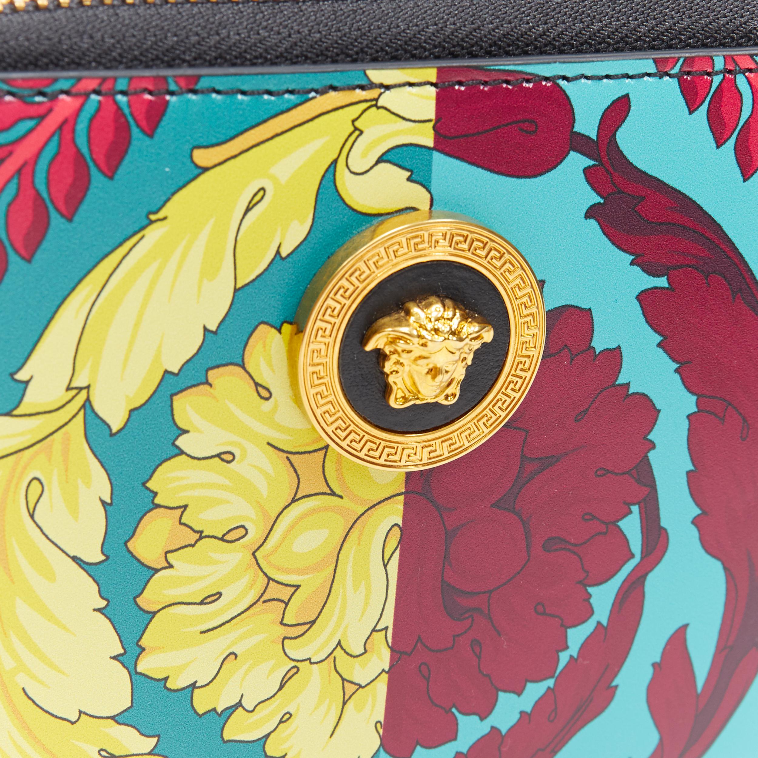 Green new VERSACE Techni Baroque print leather gold Medusa face zip around wallet