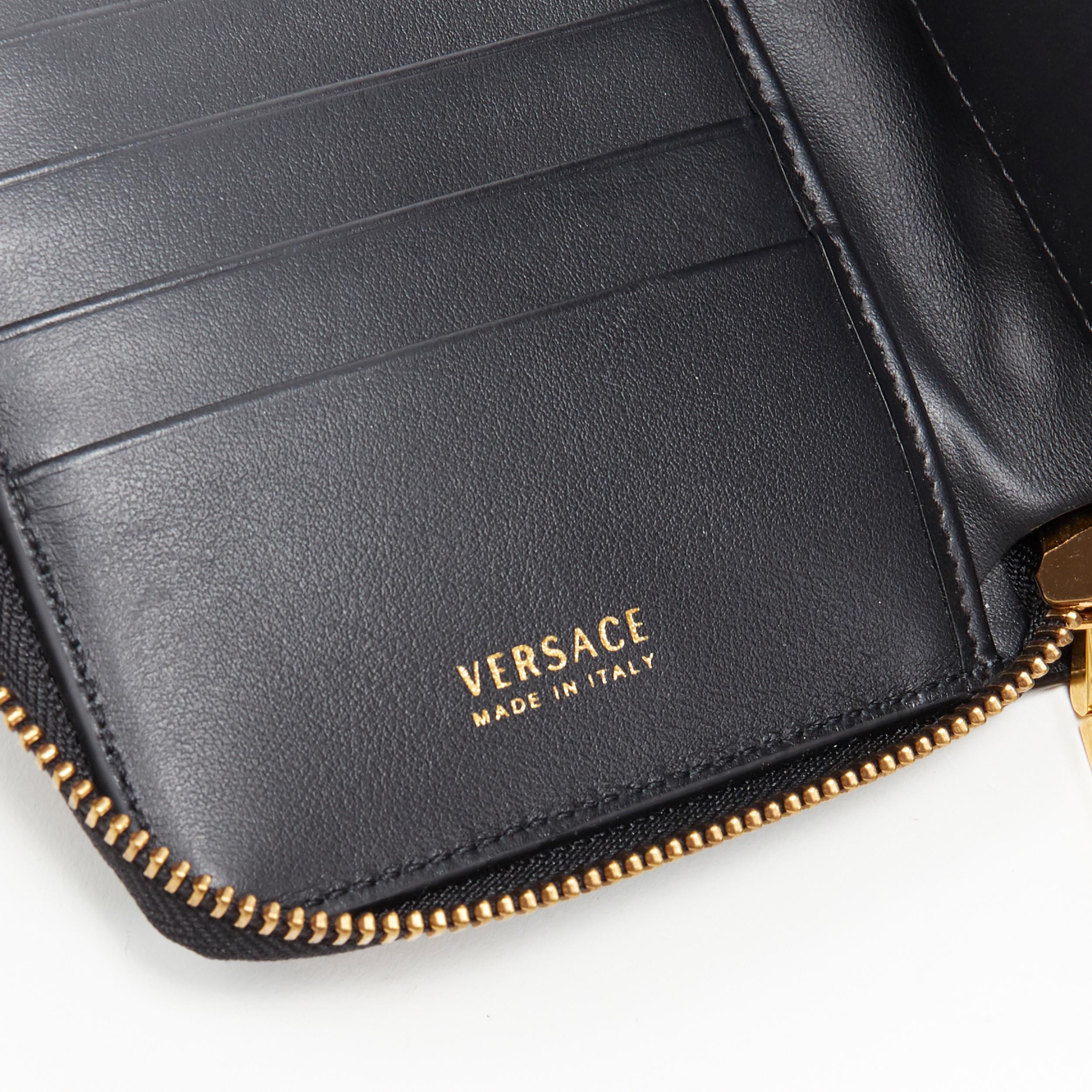 new VERSACE Techni Baroque print leather gold Medusa face zip around wallet 1