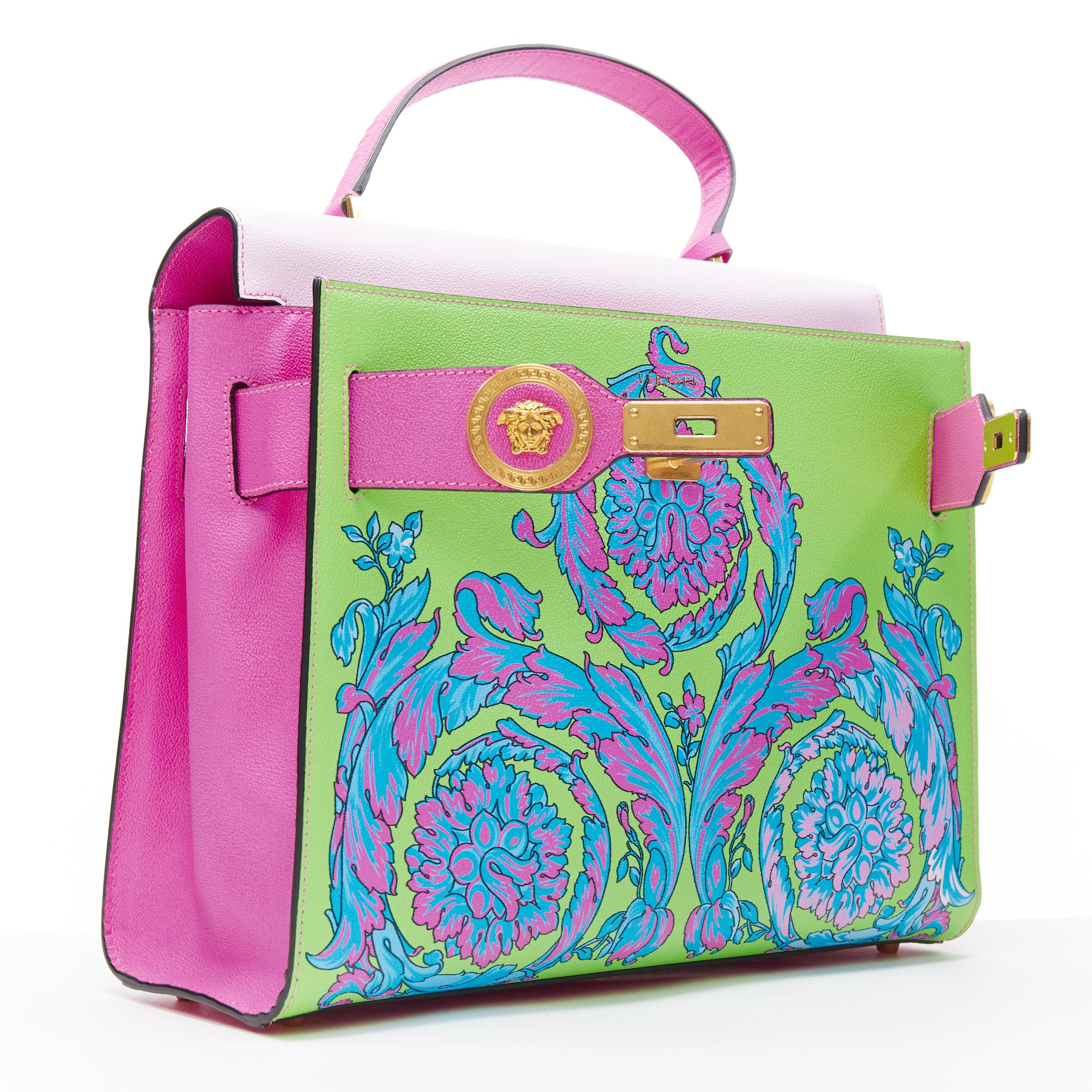 Gray new VERSACE Technicolor Baroque Diana Tribute print top handle Kelly satchel bag