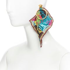 new VERSACE Technicolor Baroque silk scarf Medusa door hoop convertible earrings