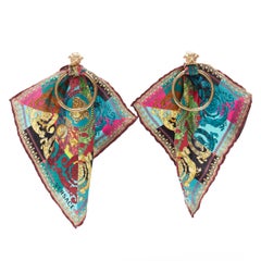 new VERSACE Technicolor Baroque silk scarf Medusa door hoop convertible earrings