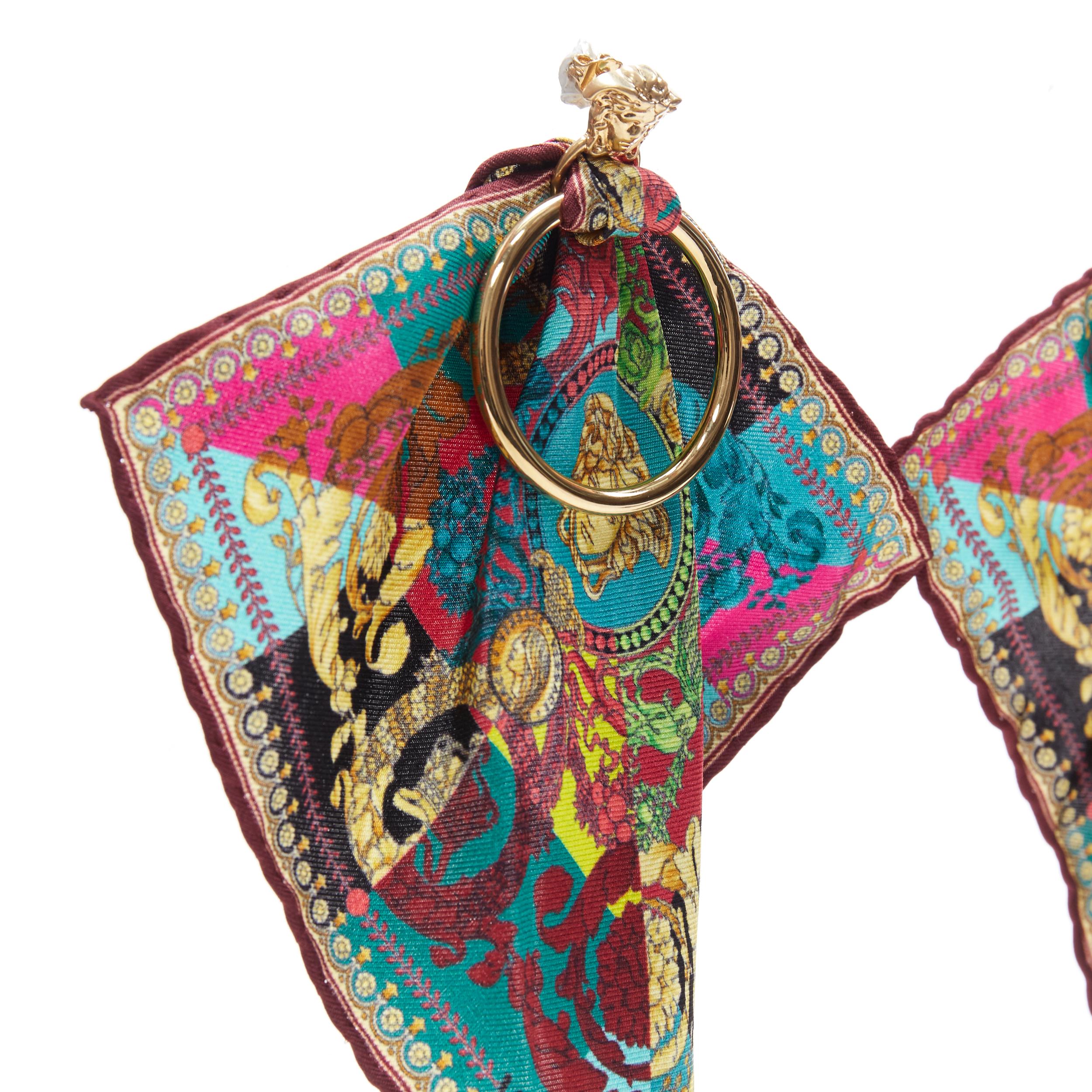 new VERSACE Technicolor Baroque silk scarf Medusa door hoop convertible earrings In New Condition In Hong Kong, NT