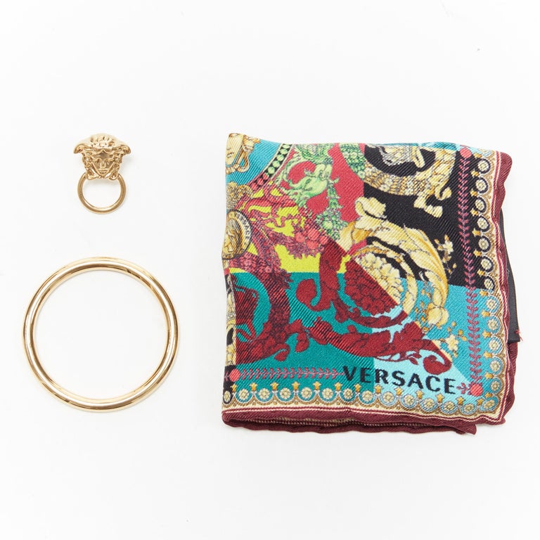 new VERSACE Technicolor Baroque silk scarf Medusa door hoop convertible