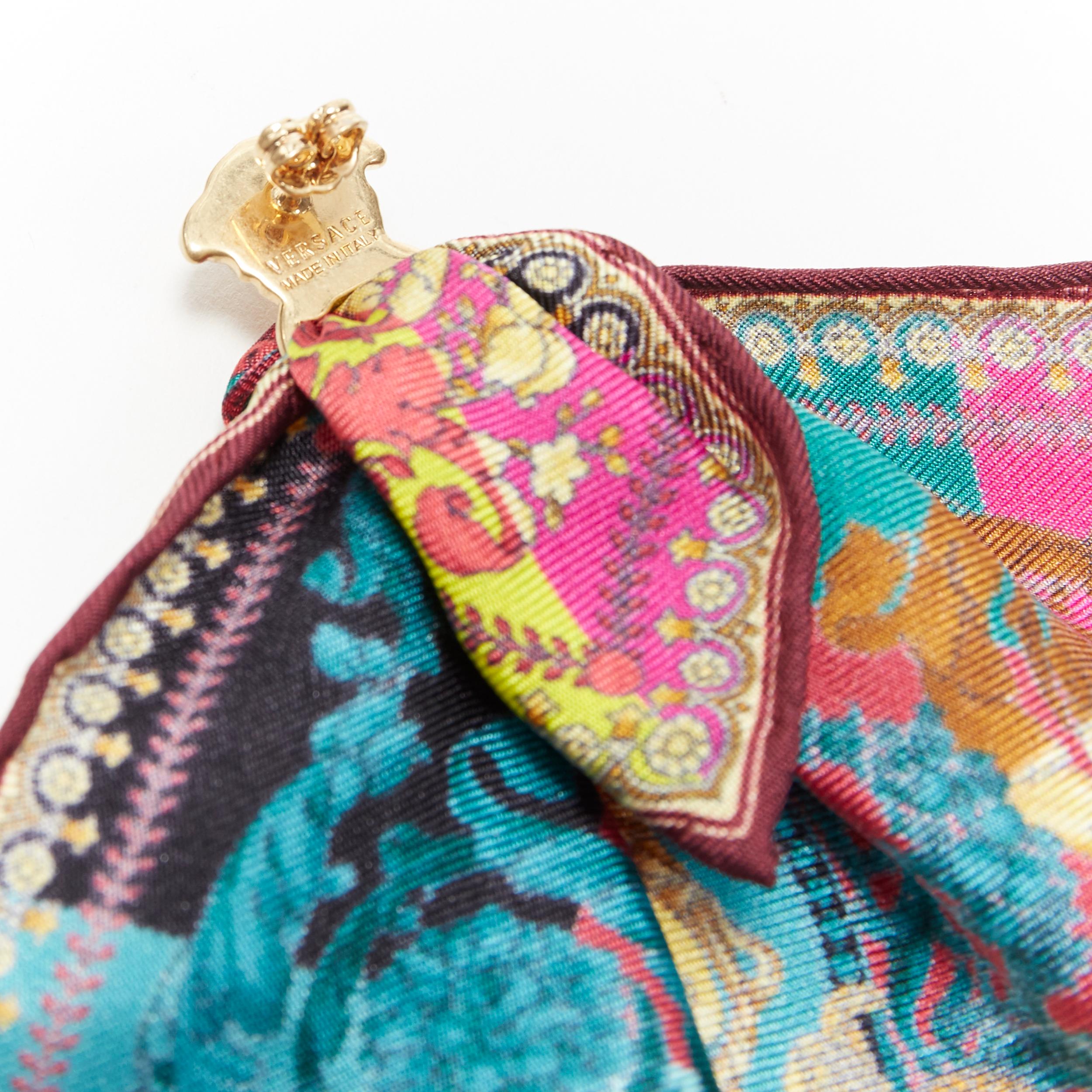 new VERSACE Technicolor Baroque silk scarf Medusa door hoop convertible earrings 3
