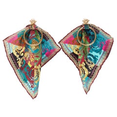 new VERSACE Technicolor Baroque silk scarf Medusa door hoop convertible earrings