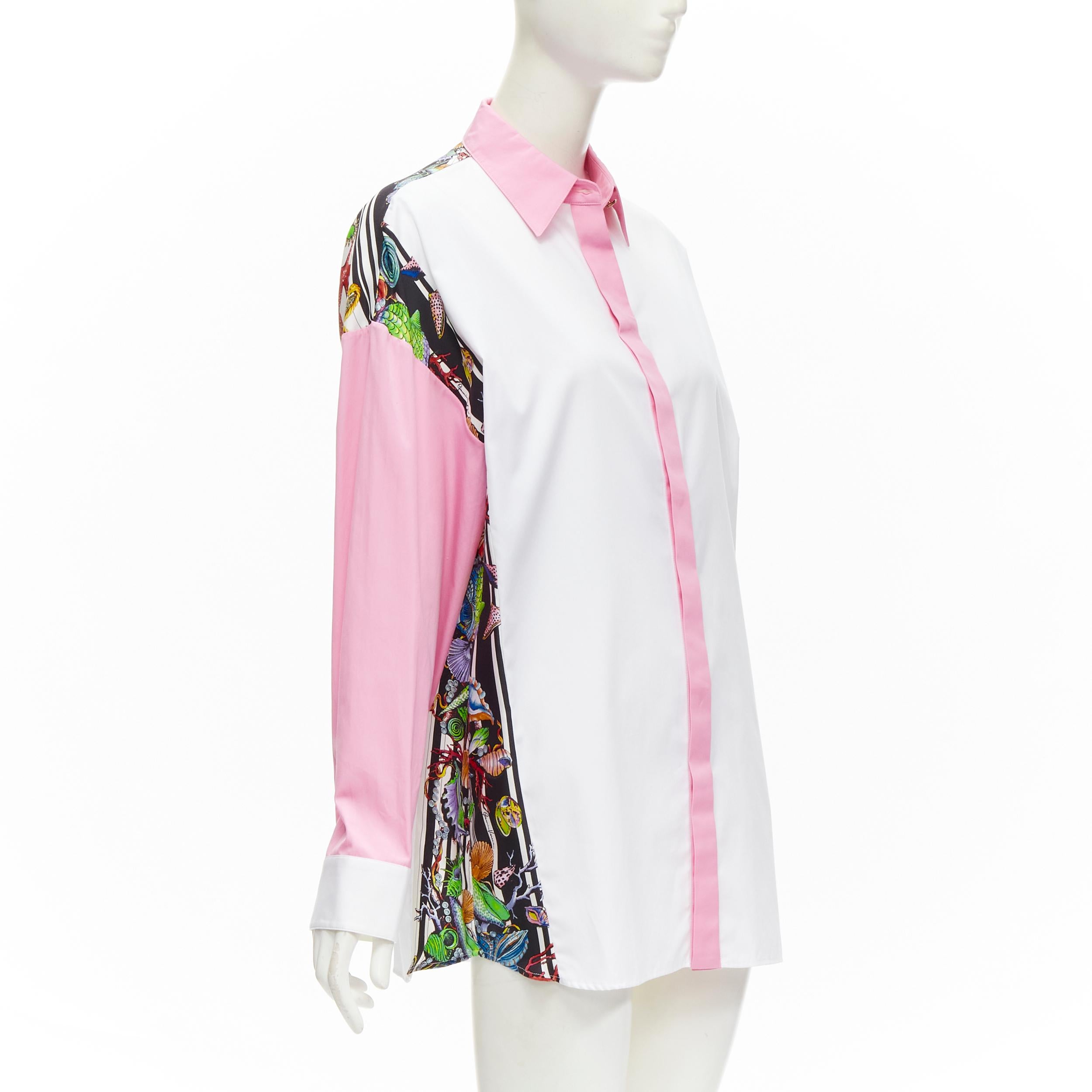 new VERSACE Tresor De La Mer 2021 starfish pink white colorblock shirt IT44 L In New Condition In Hong Kong, NT