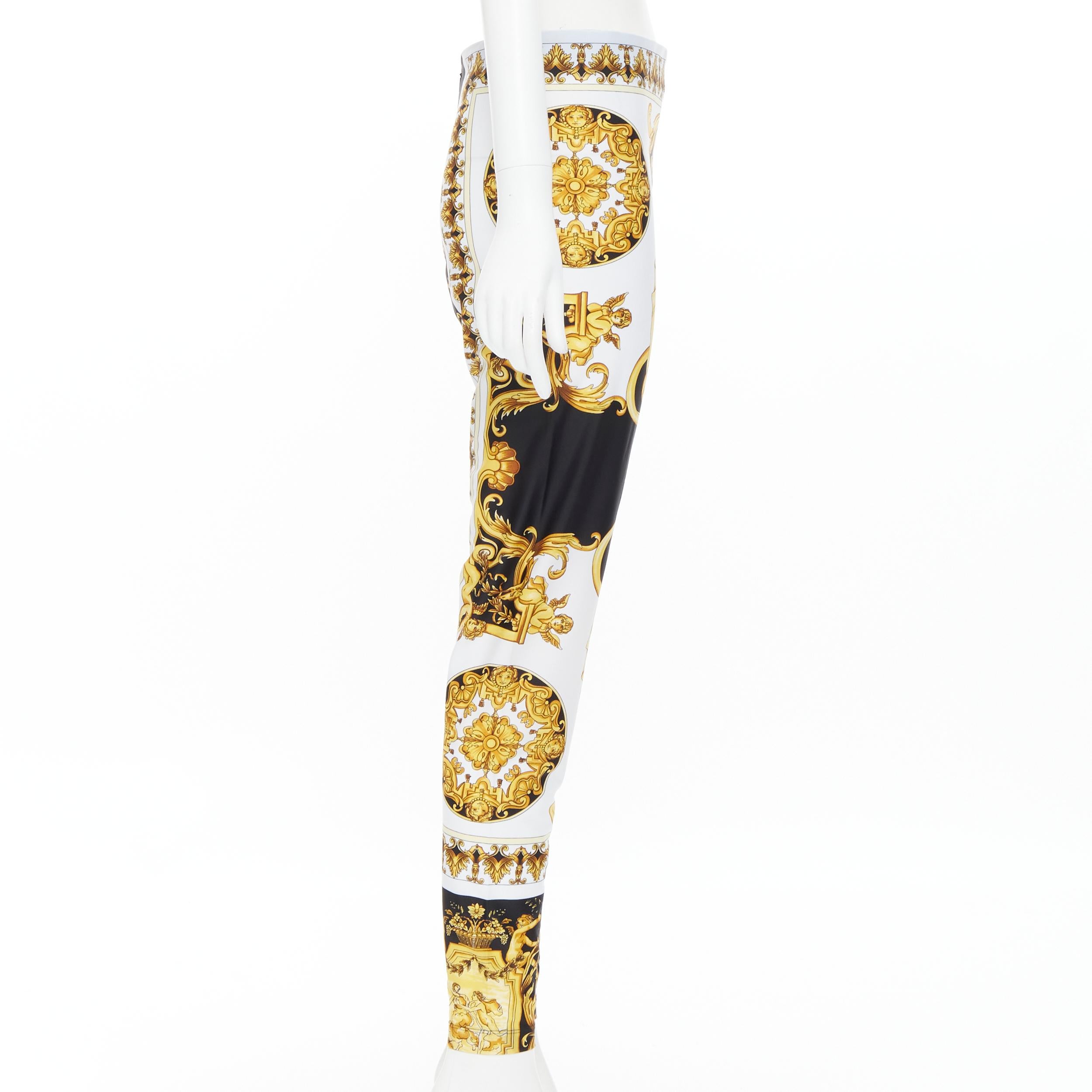 new VERSACE Tribute Baroque 1992 Runway black gold barocco legging pants IT44 M In New Condition In Hong Kong, NT
