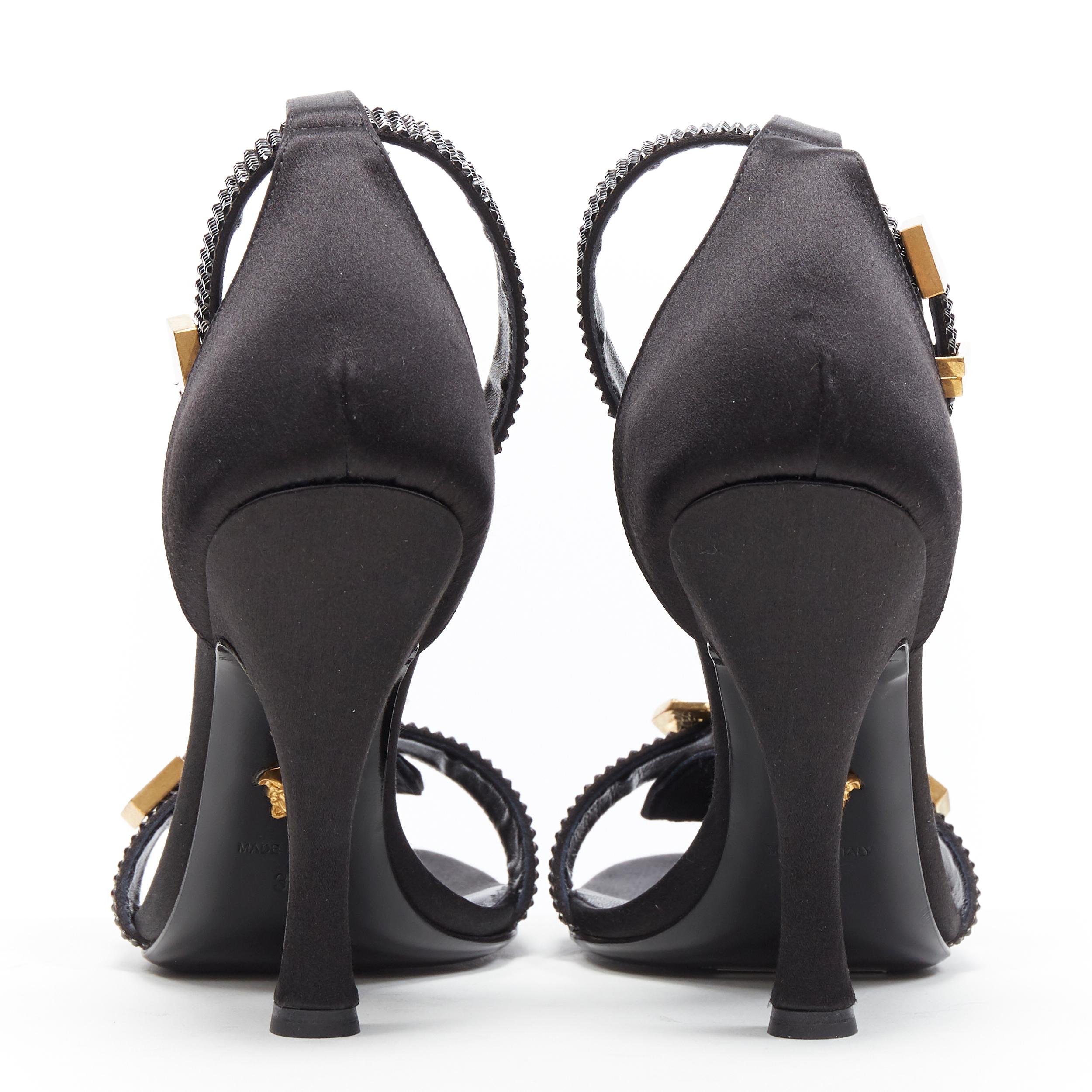Black new VERSACE Tribute black strass crystal gold Medusa buckle strappy sandal EU39