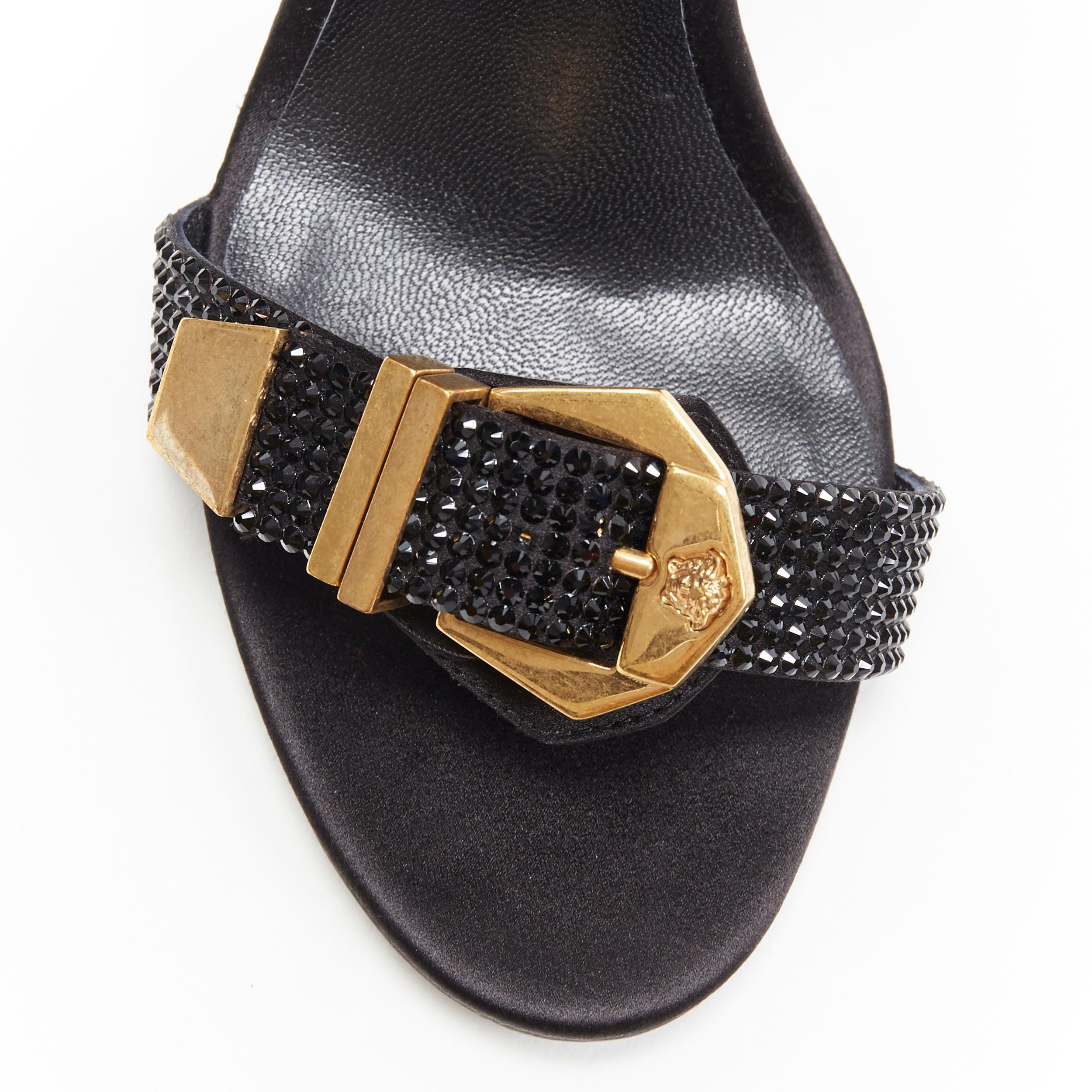 Women's new VERSACE Tribute black strass crystal gold Medusa buckle strappy sandal EU39