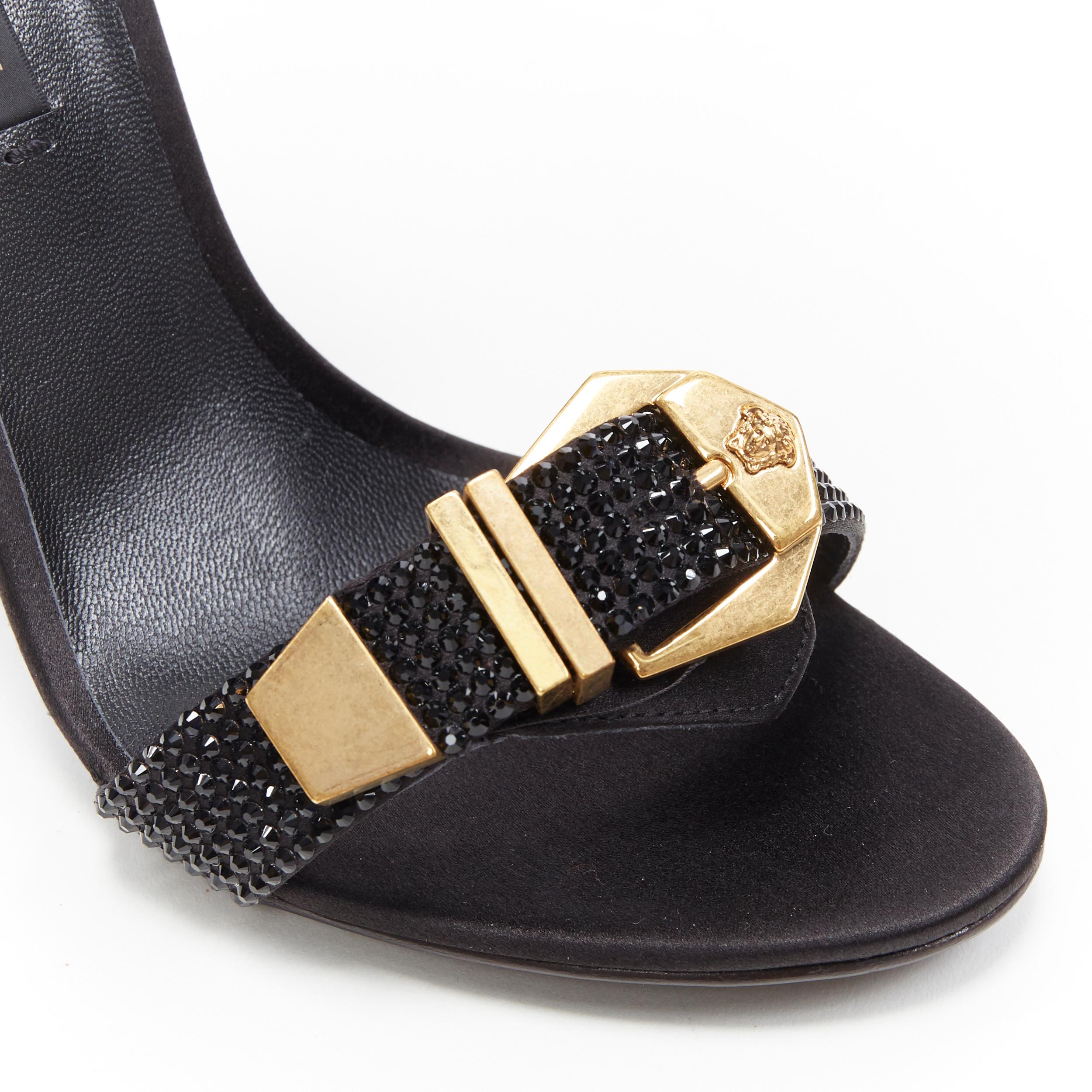 new VERSACE Tribute black strass crystal gold Medusa buckle strappy sandal EU39 1