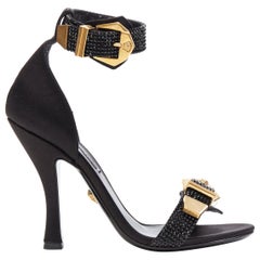 new VERSACE Tribute black strass crystal gold Medusa buckle strappy ...