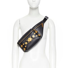 new VERSACE Tribute Bondage black leather gold Medusa coin stud waist belt bag