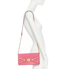 new VERSACE Tribute Bondage Medusa Stud pink gold shoulder chain flap clutch bag
