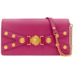 new VERSACE Tribute Bondage Medusa Stud pink gold shoulder chain flap clutch bag