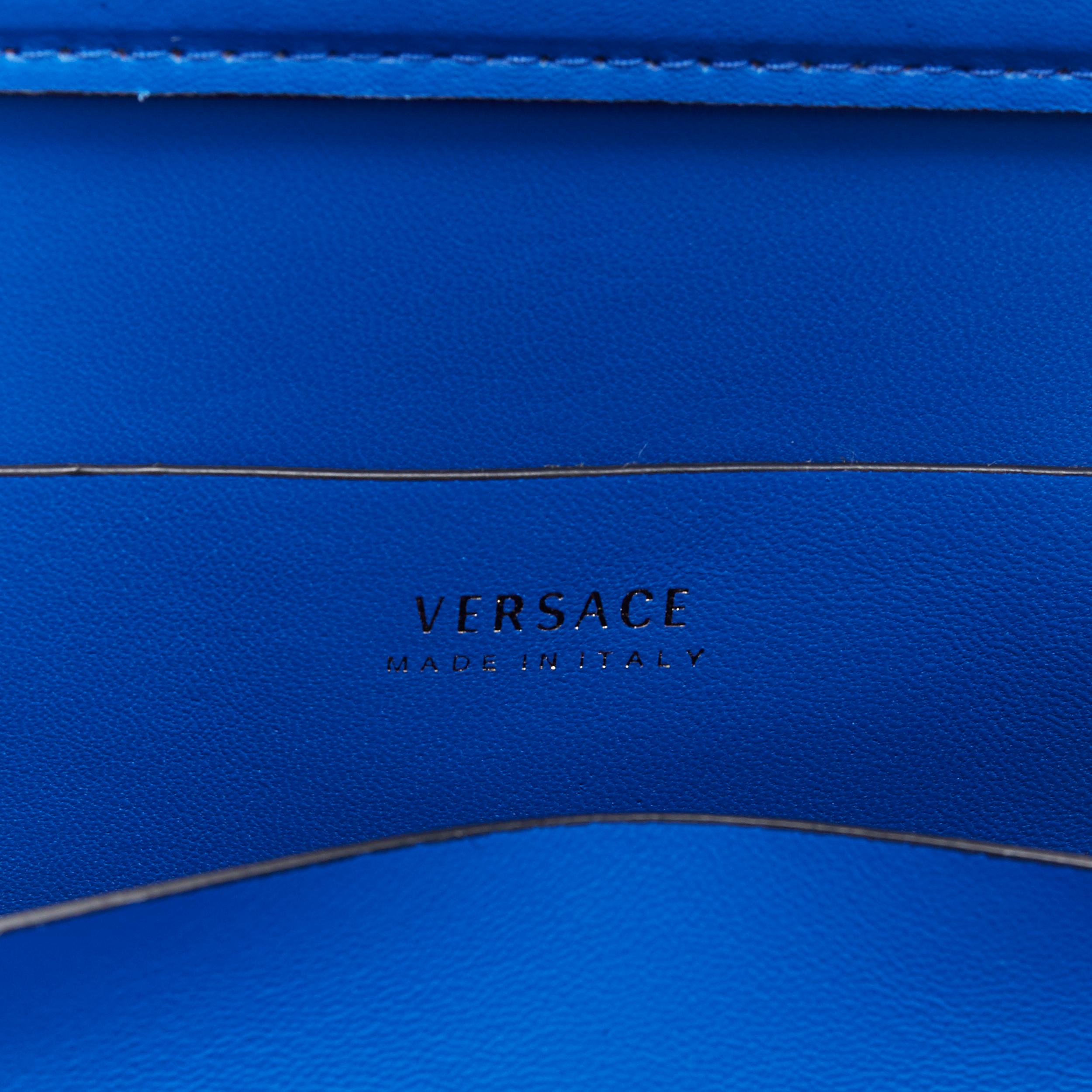 new VERSACE Tribute cobalt blue gold Medusa coin stud shoulder satchel  tote bag 3
