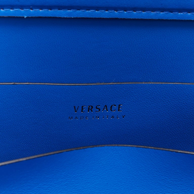 new VERSACE Tribute cobalt blue gold Medusa coin stud shoulder satchel ...