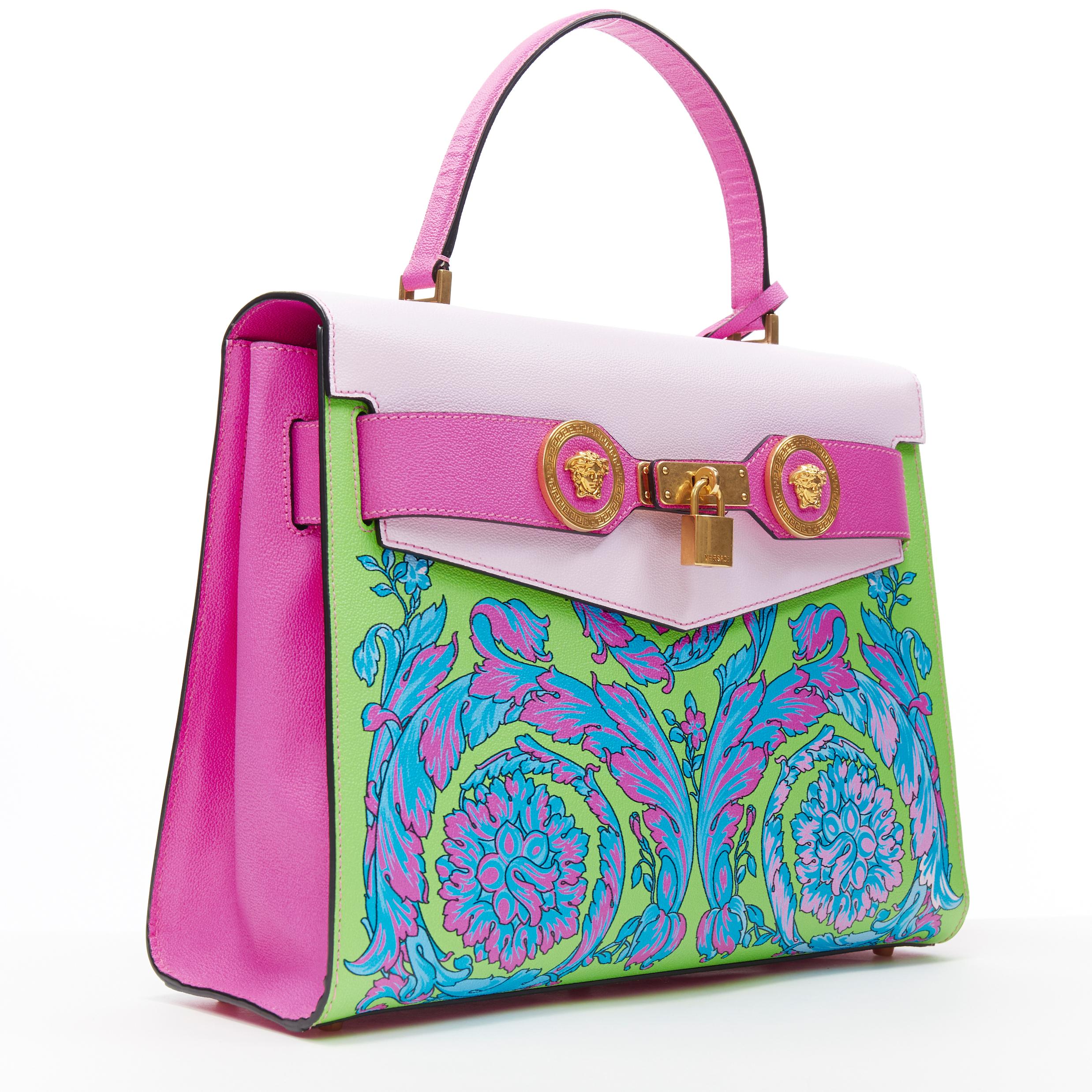 Grigio new VERSACE Tribute Diana Technicolor Baroque print top handle Kelly satchel bag