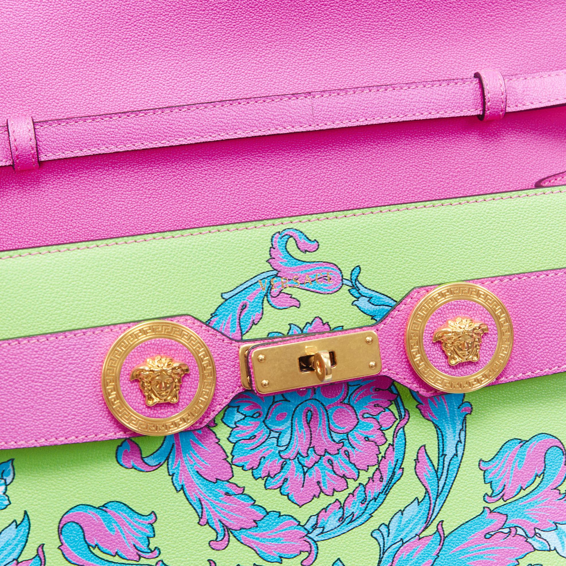 Women's new VERSACE Tribute Diana Technicolor Baroque print top handle Kelly satchel bag