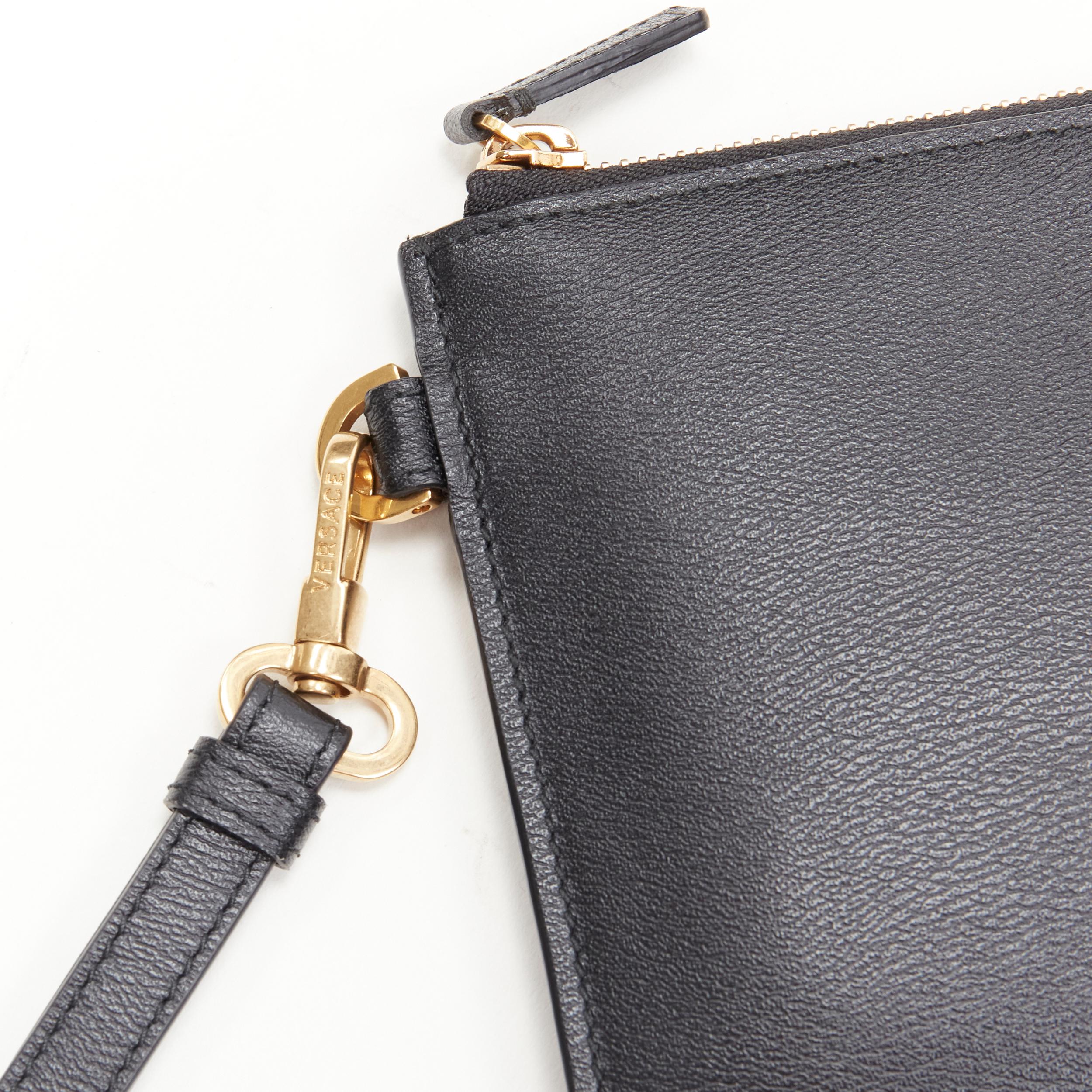 new VERSACE Tribute gold Medusa black leather small wristlet zip clutch bag 1