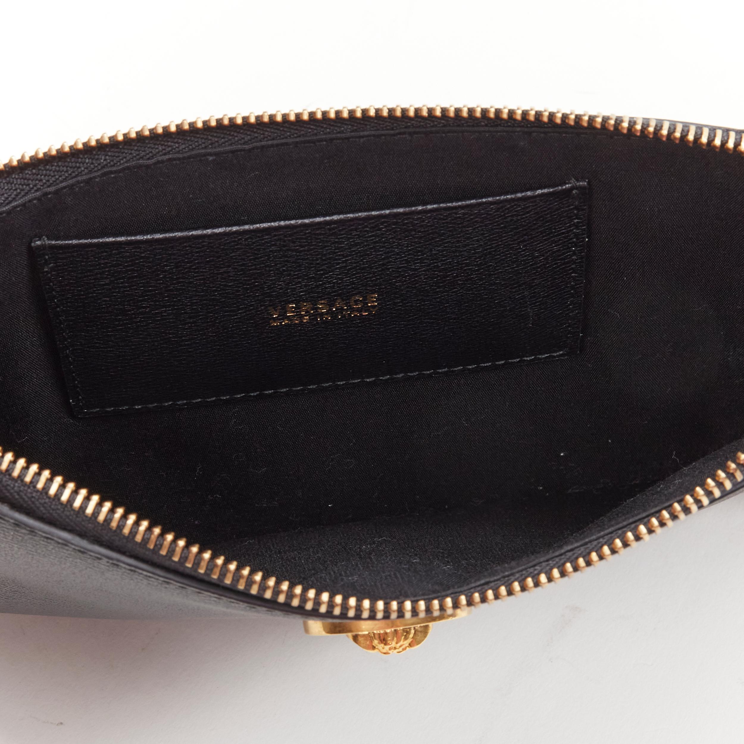 new VERSACE Tribute gold Medusa black leather small wristlet zip clutch bag 2