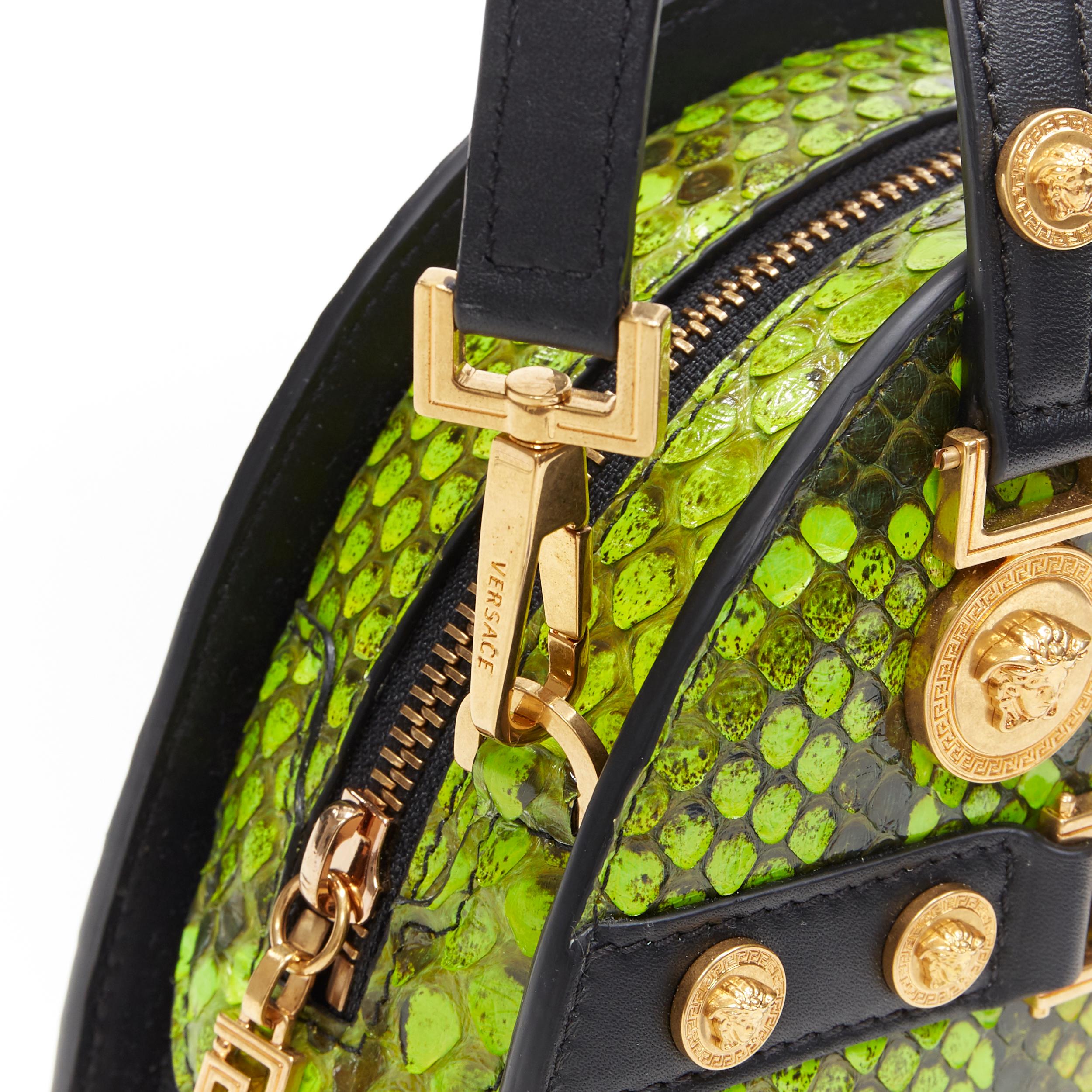 new VERSACE Tribute green scaled leather Medusa stud small bowling shoulder bag 4