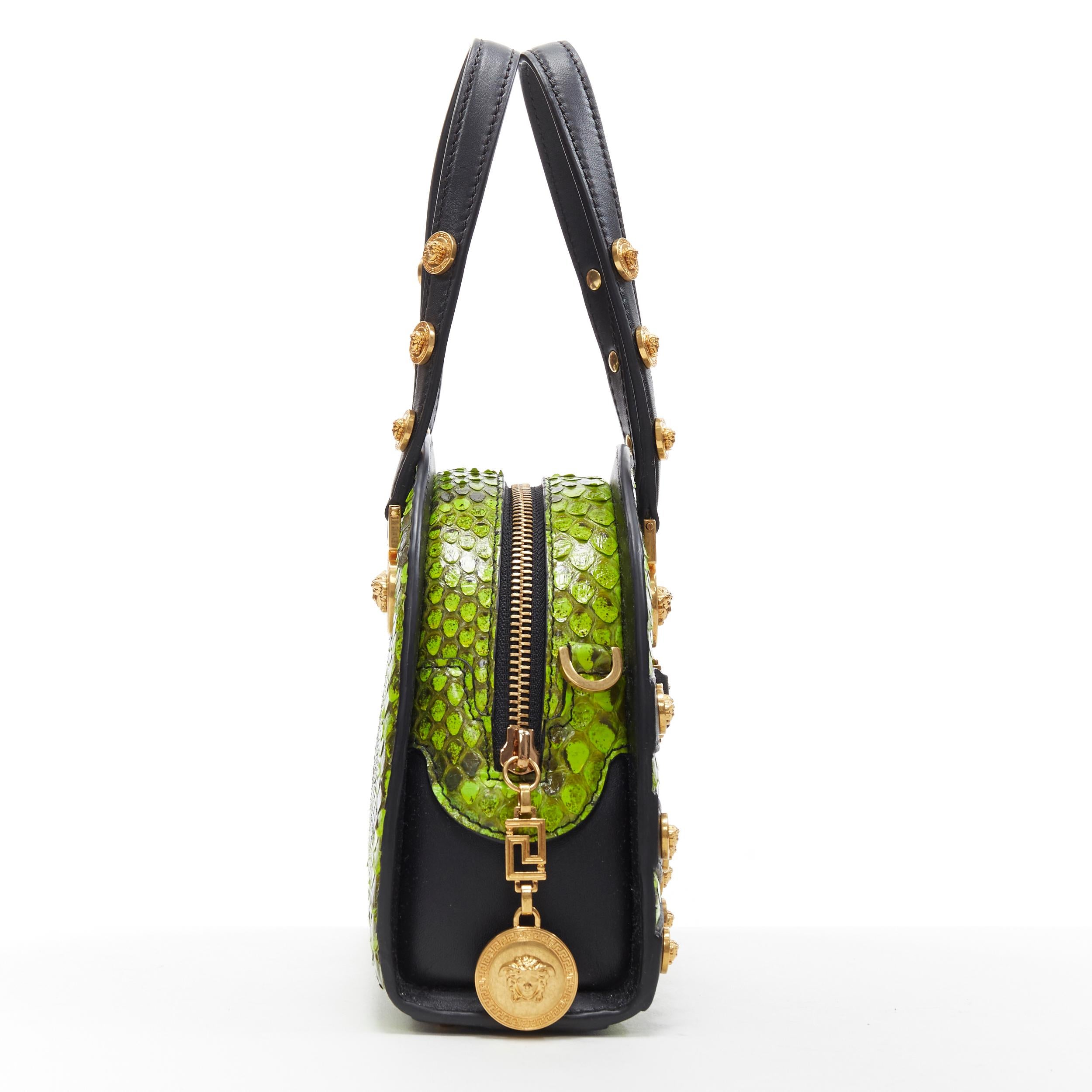 Brown new VERSACE Tribute green scaled leather Medusa stud small bowling shoulder bag