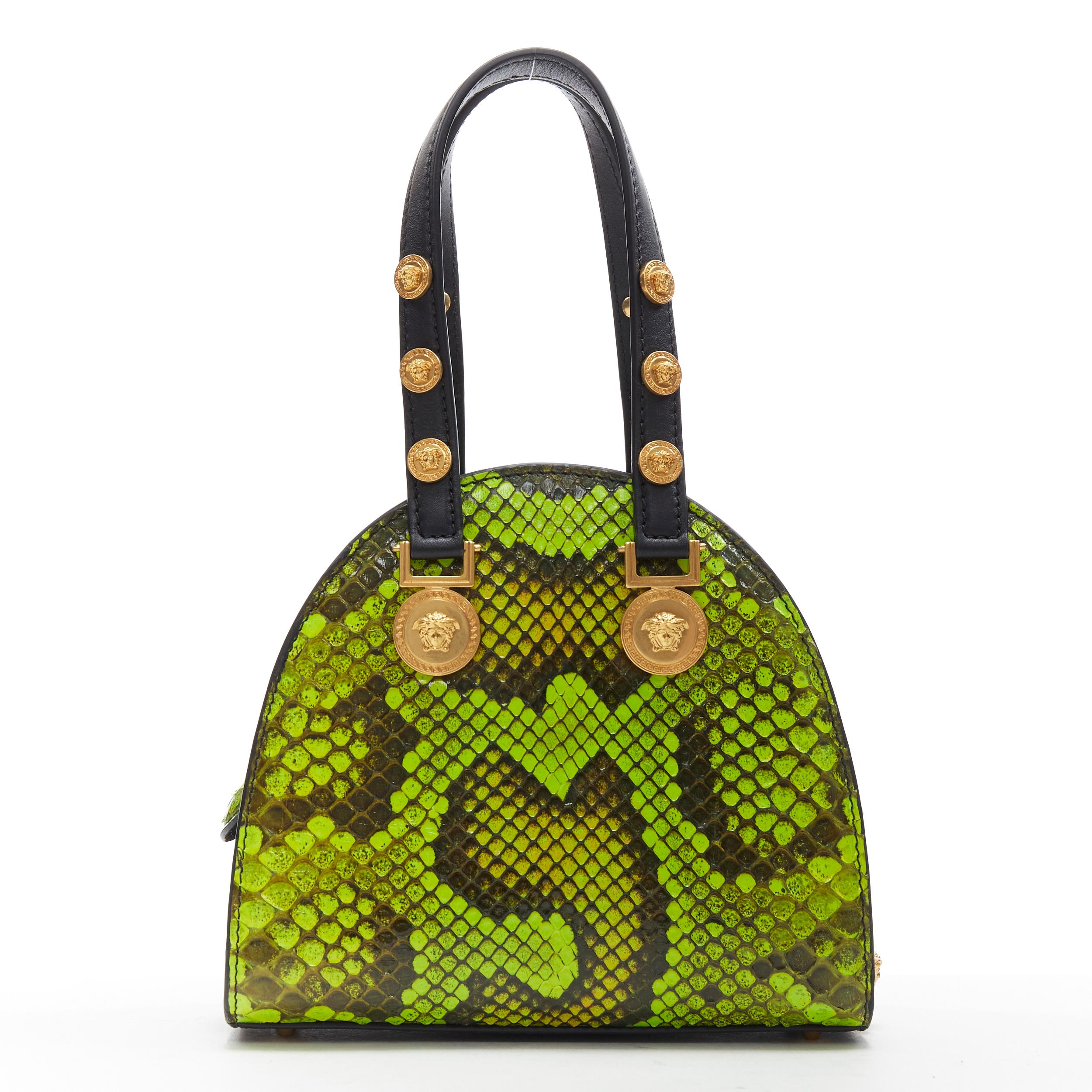 new VERSACE Tribute green scaled leather Medusa stud small bowling shoulder bag In New Condition In Hong Kong, NT