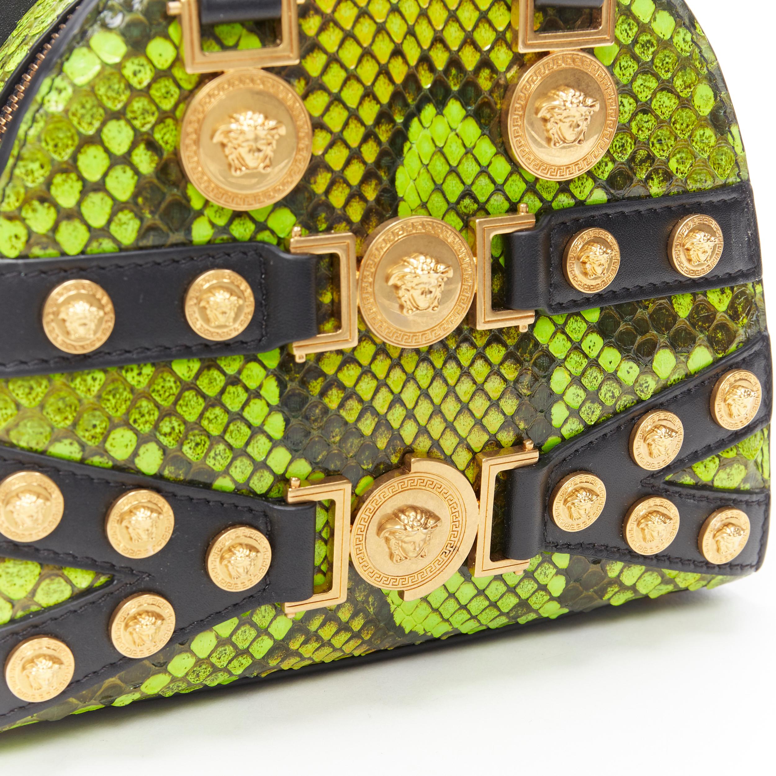 new VERSACE Tribute green scaled leather Medusa stud small bowling shoulder bag 1