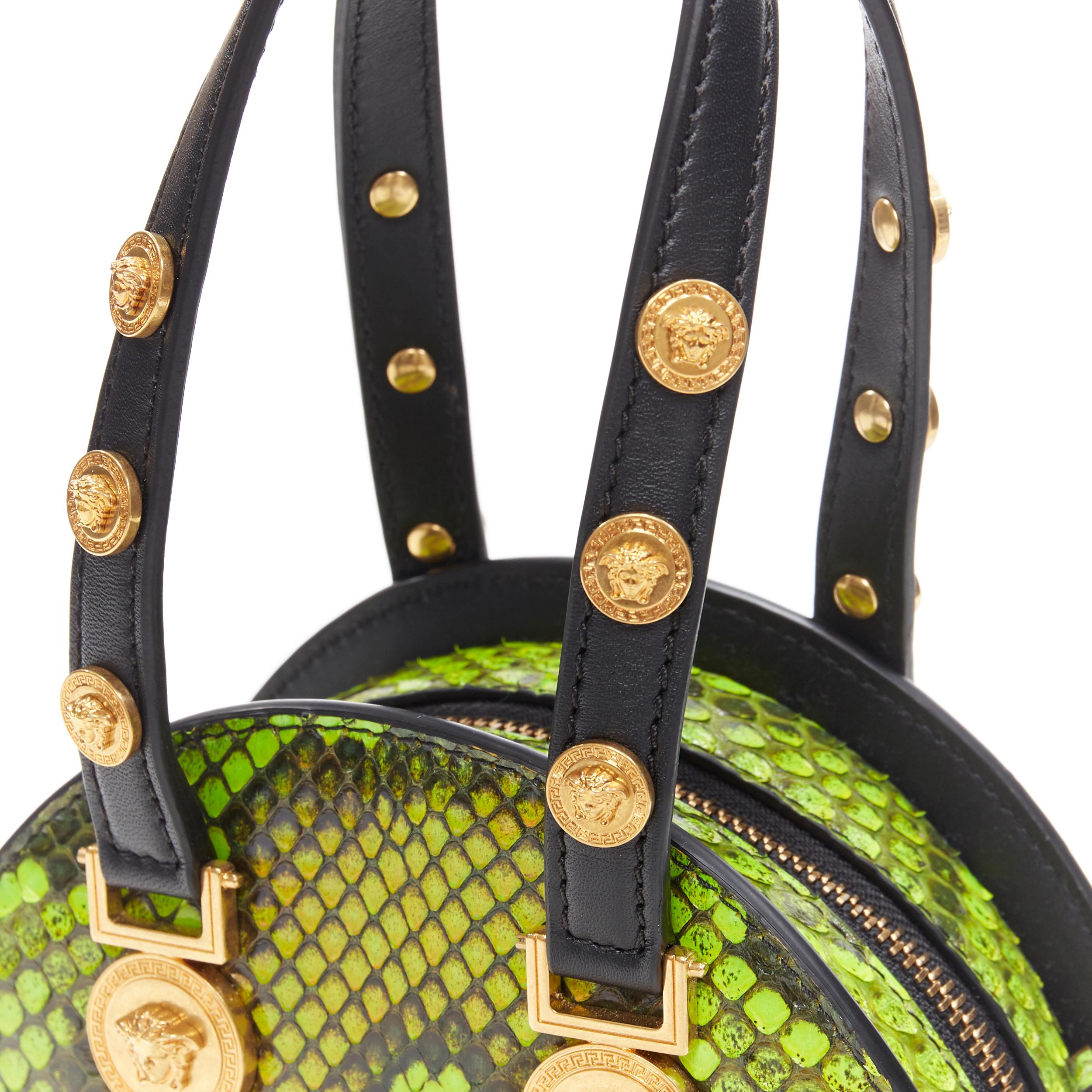new VERSACE Tribute green scaled leather Medusa stud small bowling shoulder bag 2