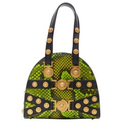 new VERSACE Tribute green scaled leather Medusa stud small bowling shoulder bag