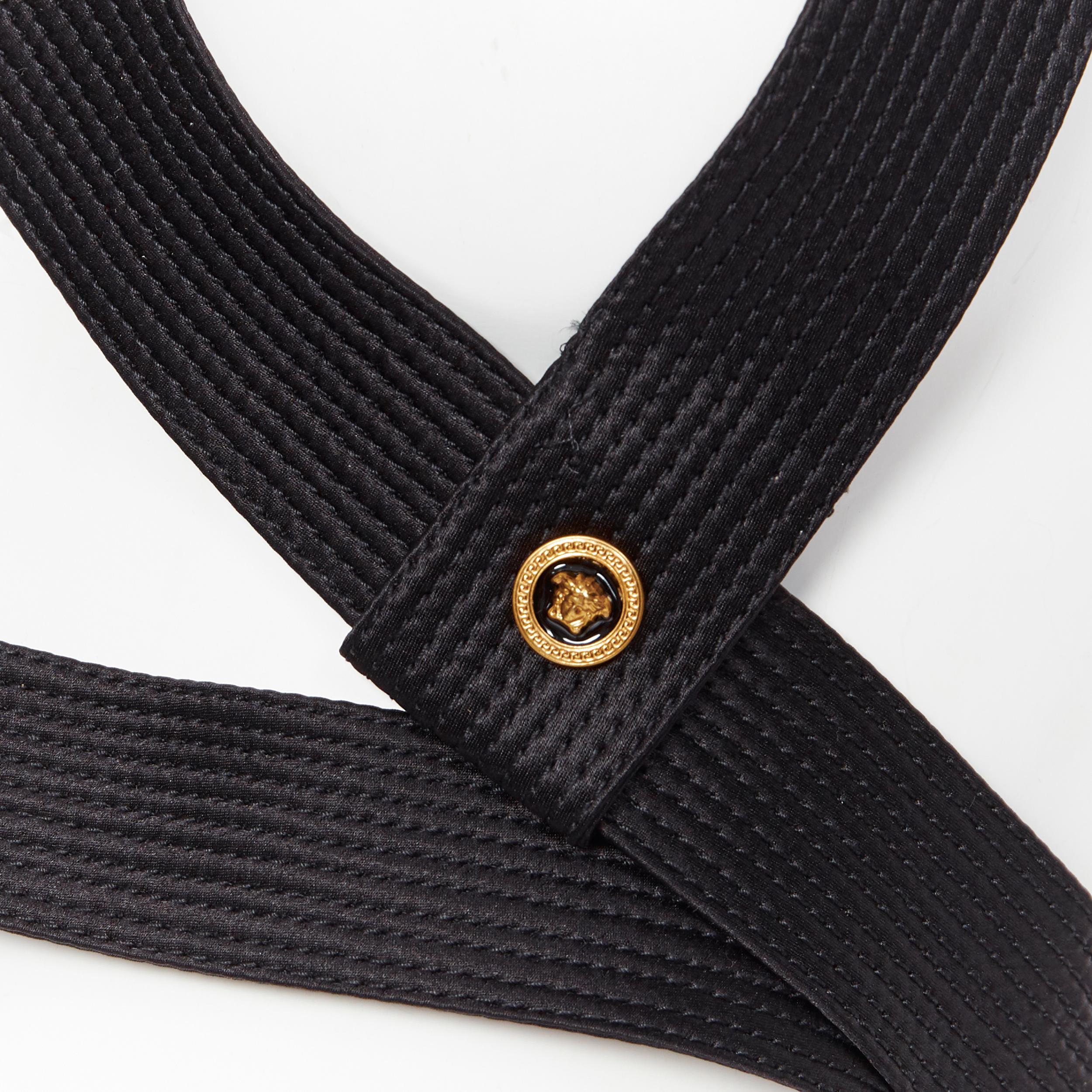 nuevo VERSACE Tribute Icon negro 100% seda oro Medusa hebilla Miss S&M arnés top 5