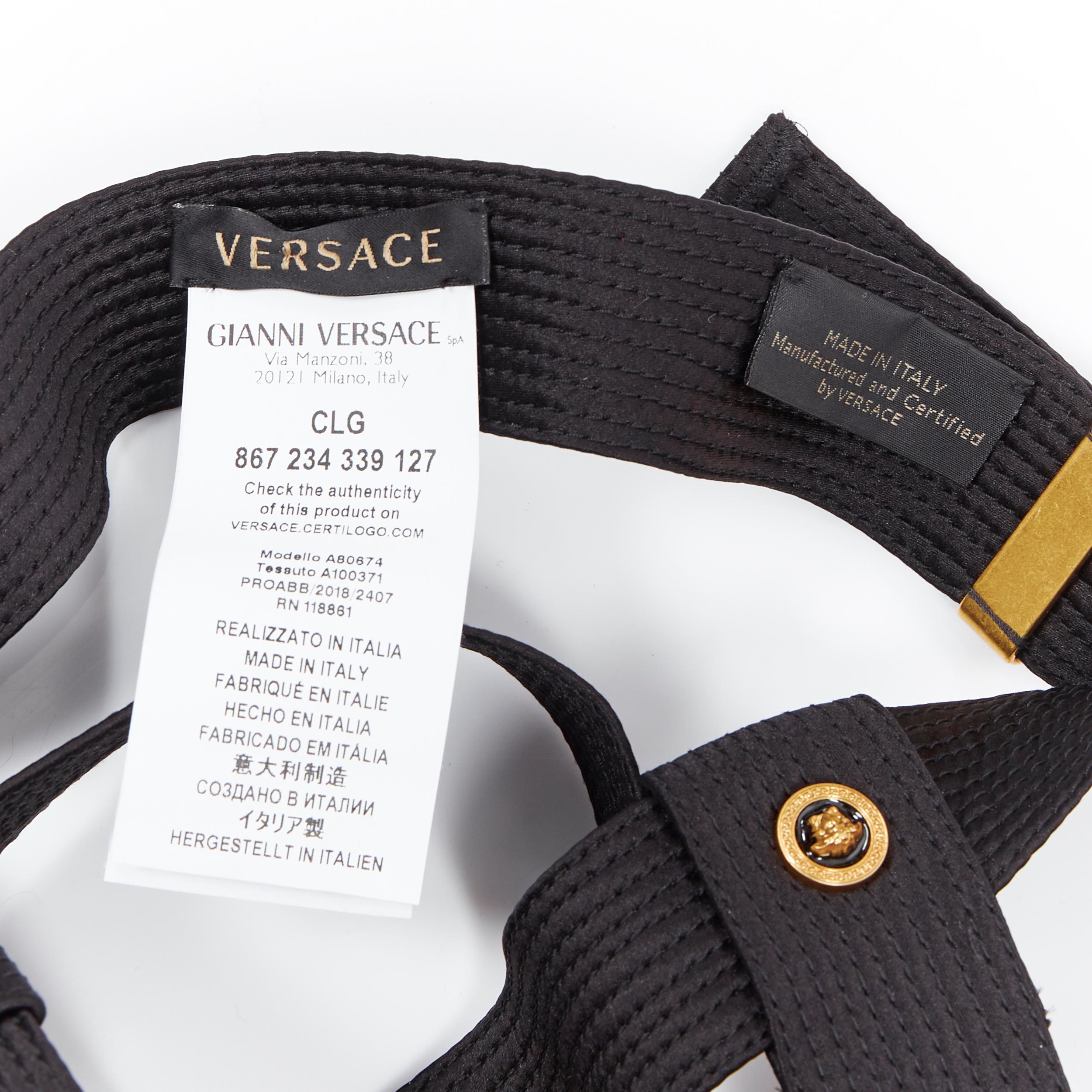 nuevo VERSACE Tribute Icon negro 100% seda oro Medusa hebilla Miss S&M arnés top 6