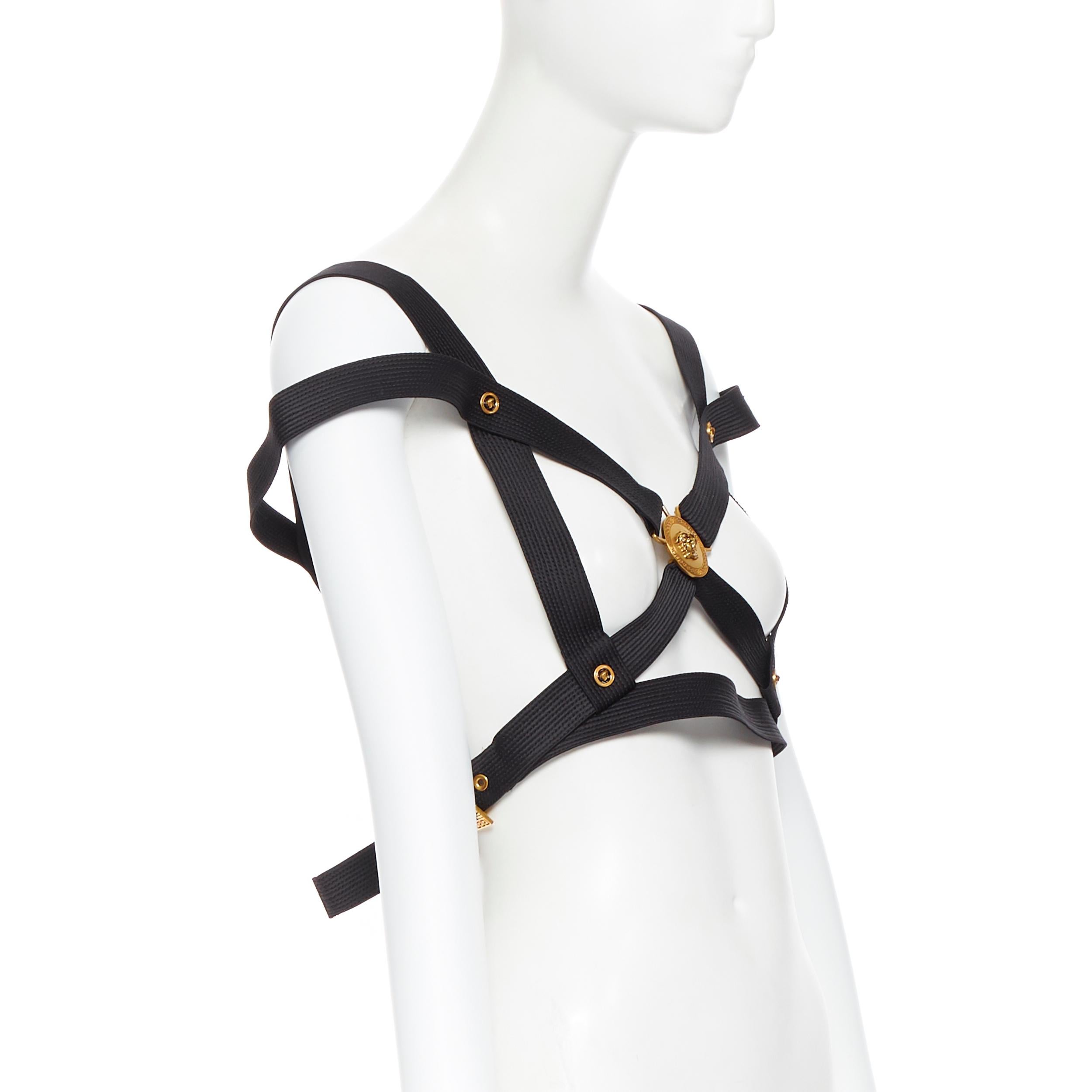 nuevo VERSACE Tribute Icon negro 100% seda oro Medusa hebilla Miss S&M arnés top en Nuevo Estado en Hong Kong, NT