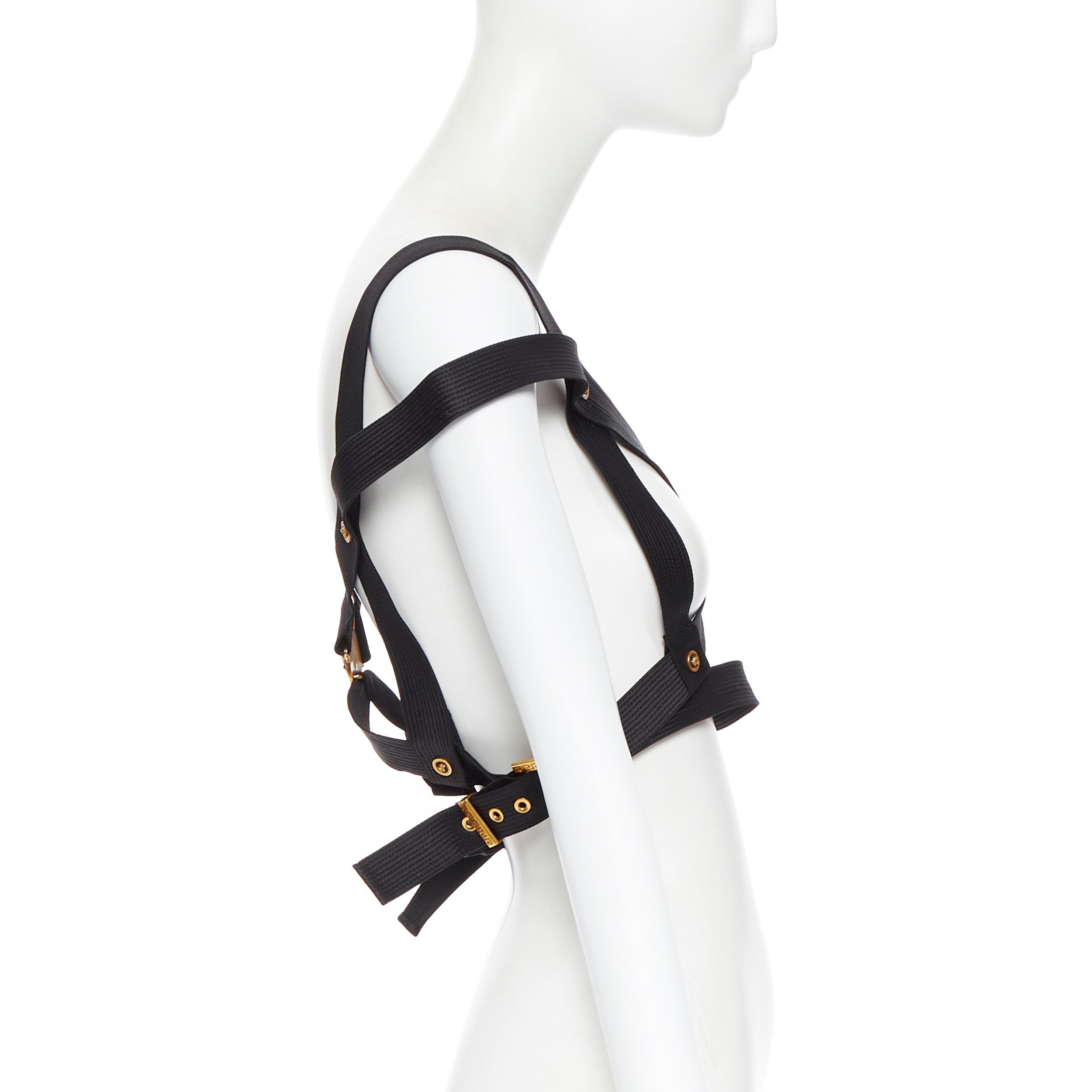 De las mujeres nuevo VERSACE Tribute Icon negro 100% seda oro Medusa hebilla Miss S&M arnés top