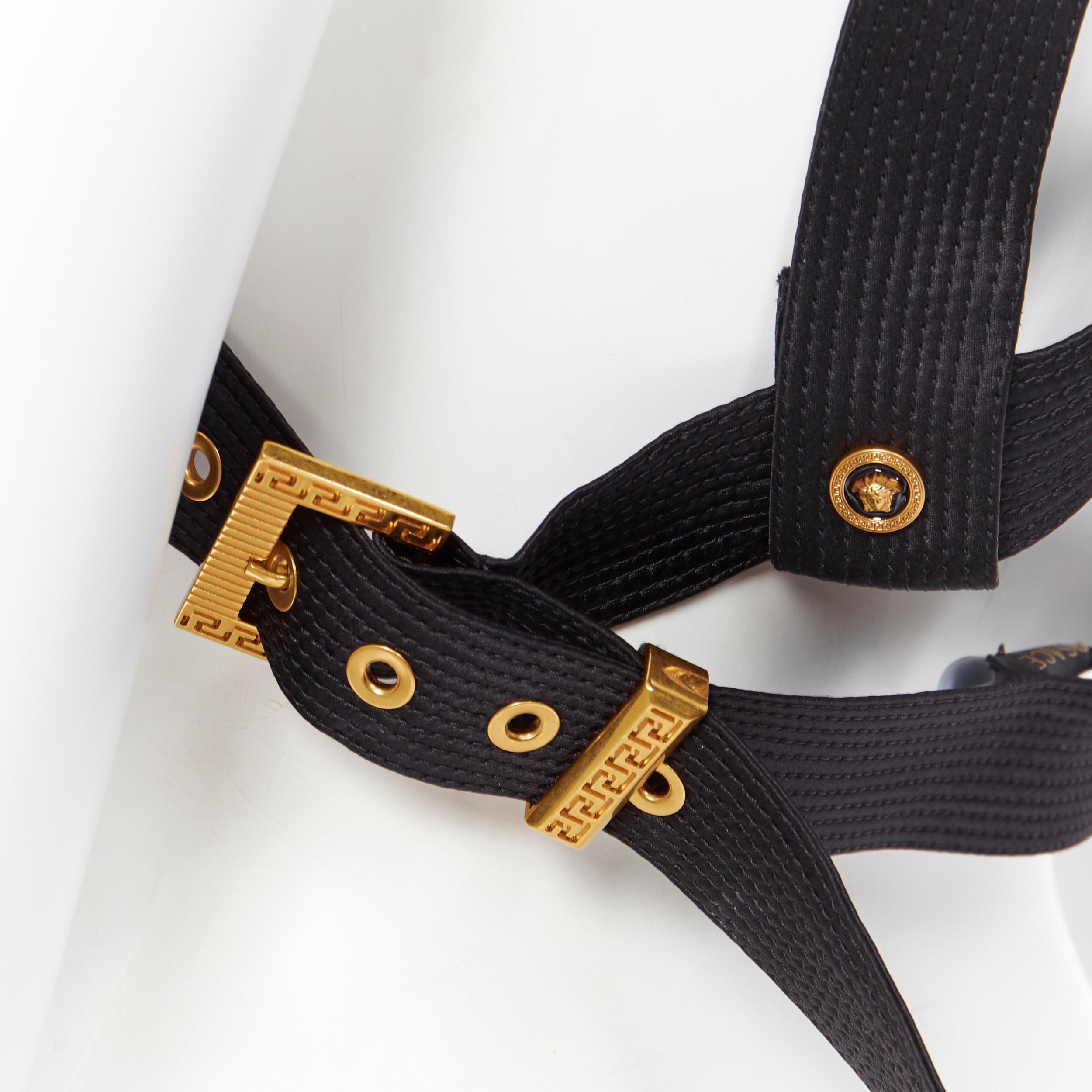 nuevo VERSACE Tribute Icon negro 100% seda oro Medusa hebilla Miss S&M arnés top 4