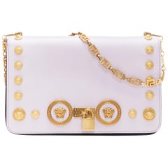 new VERSACE Tribute Icon lilac purple gold Medusa turnlock greca chain flap bag