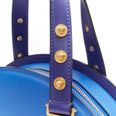 new VERSACE Tribute Medallion gold Medusa coin blue satchel large bowling bag