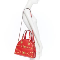 new VERSACE Tribute Medallion Medusa coin red leather satchel large bowling bag