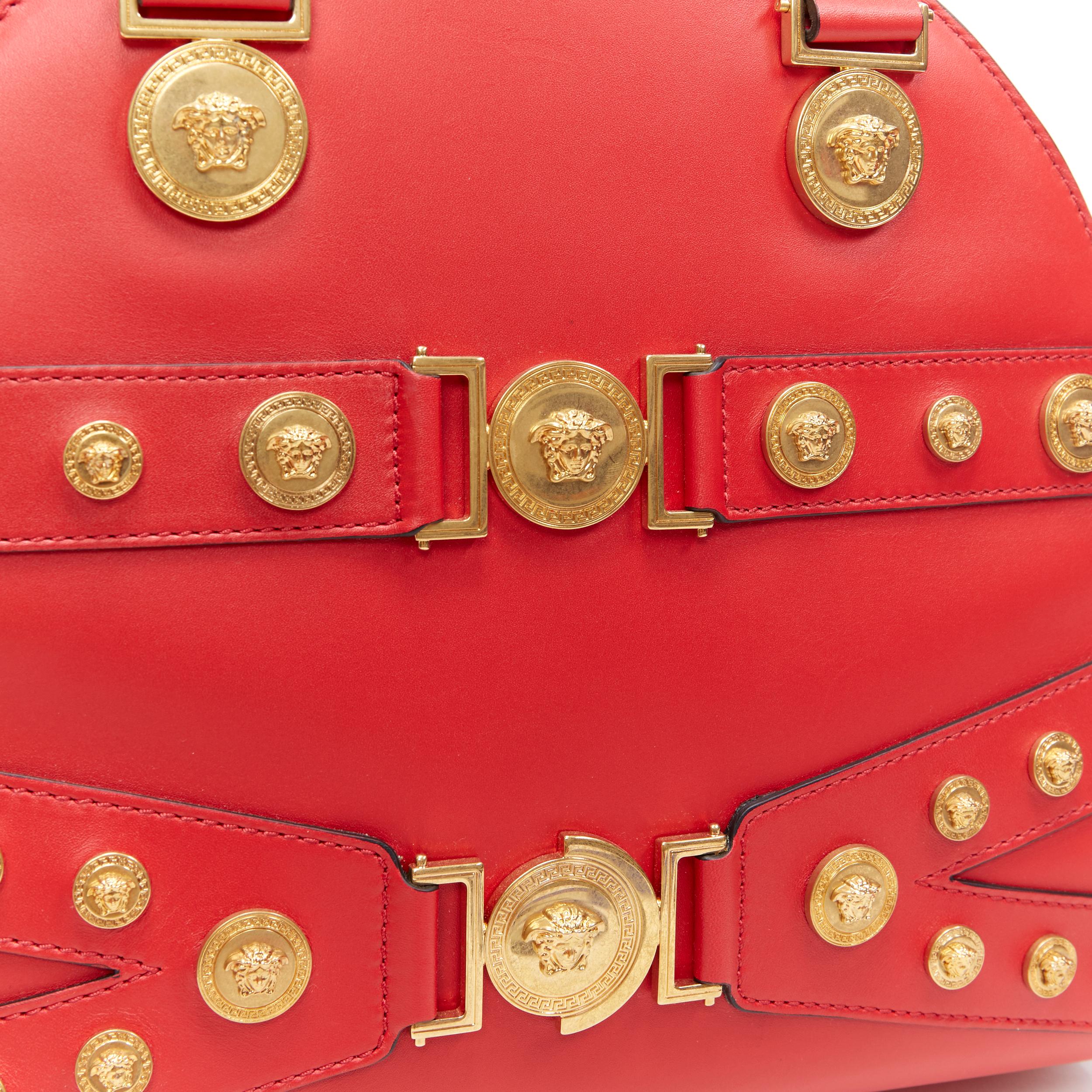 new VERSACE Tribute Medallion Medusa coin red leather satchel large bowling bag In Excellent Condition In Hong Kong, NT