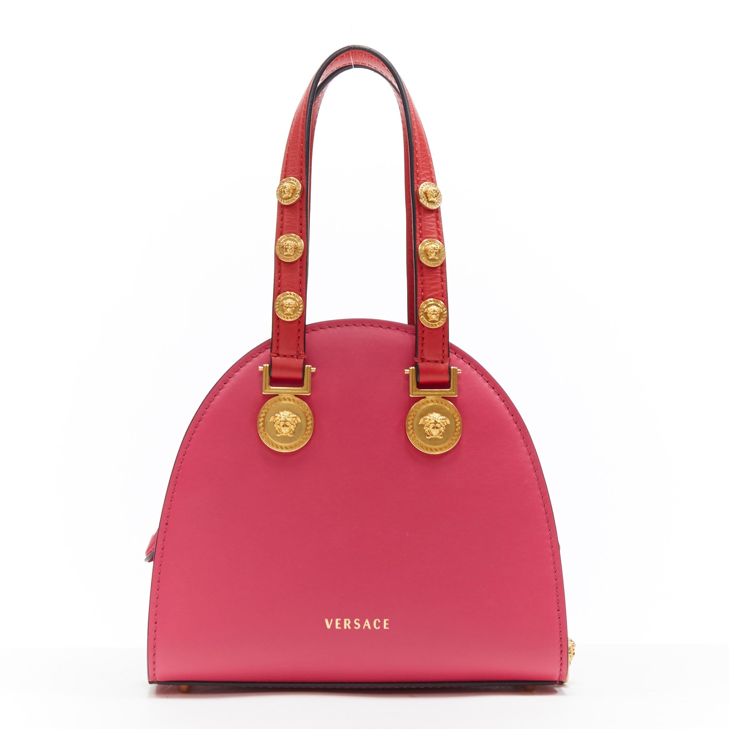 new VERSACE Tribute Medallion Small Bowling fuschia bondage Medusa stud bag In Excellent Condition In Hong Kong, NT