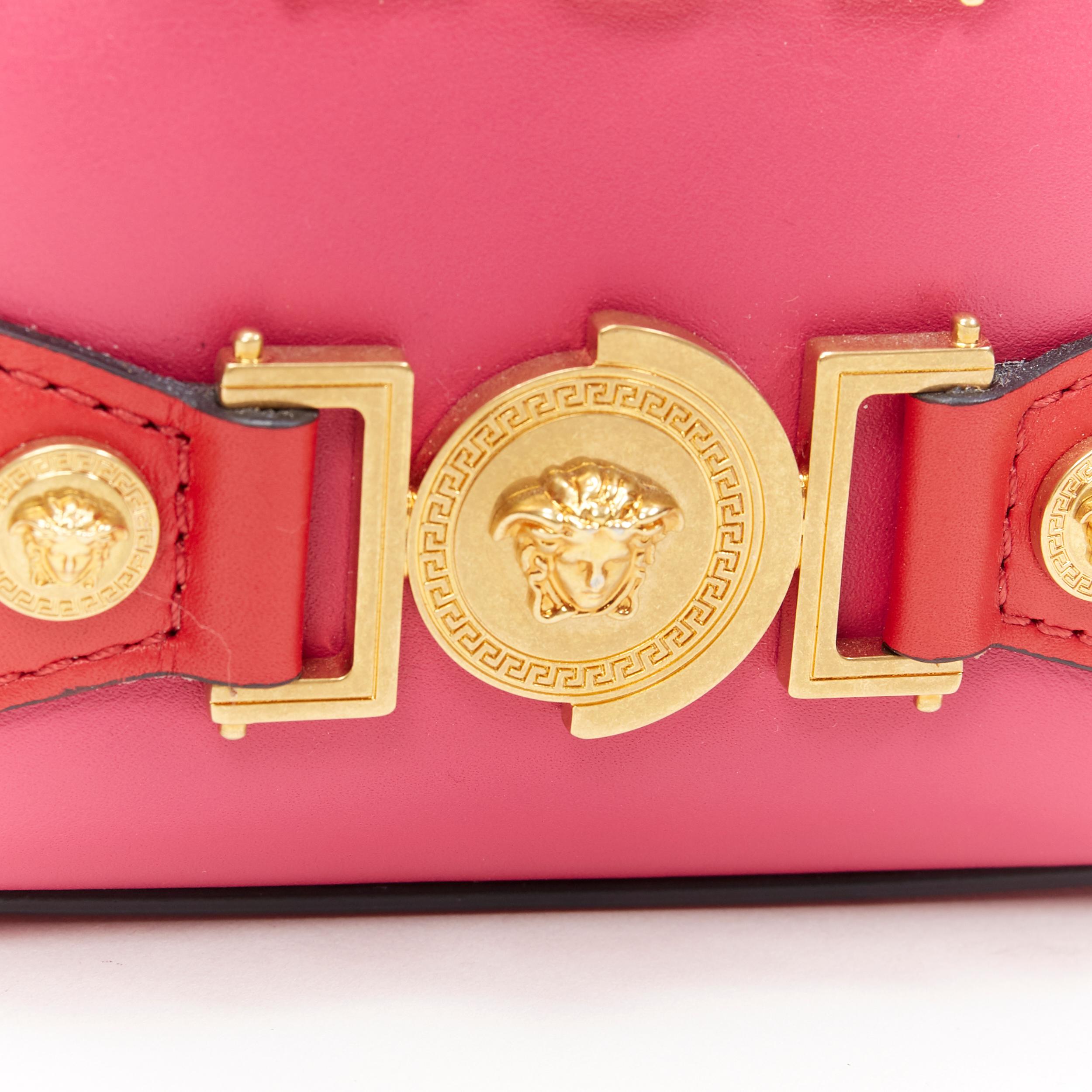 nouveau VERSACE Tribute Medallion Small Bowling fuschia bondage Medusa stud bag 3