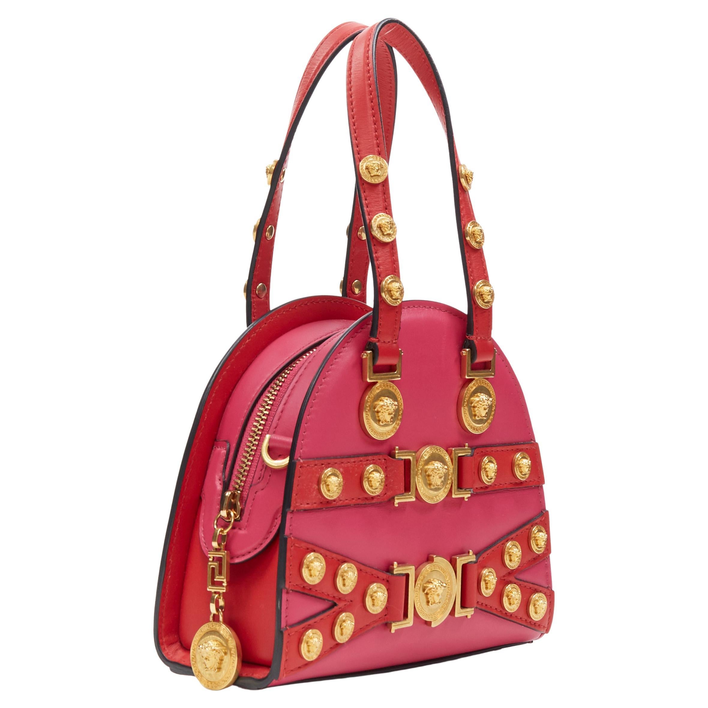 nouveau VERSACE Tribute Medallion Small Bowling fuschia bondage Medusa stud bag