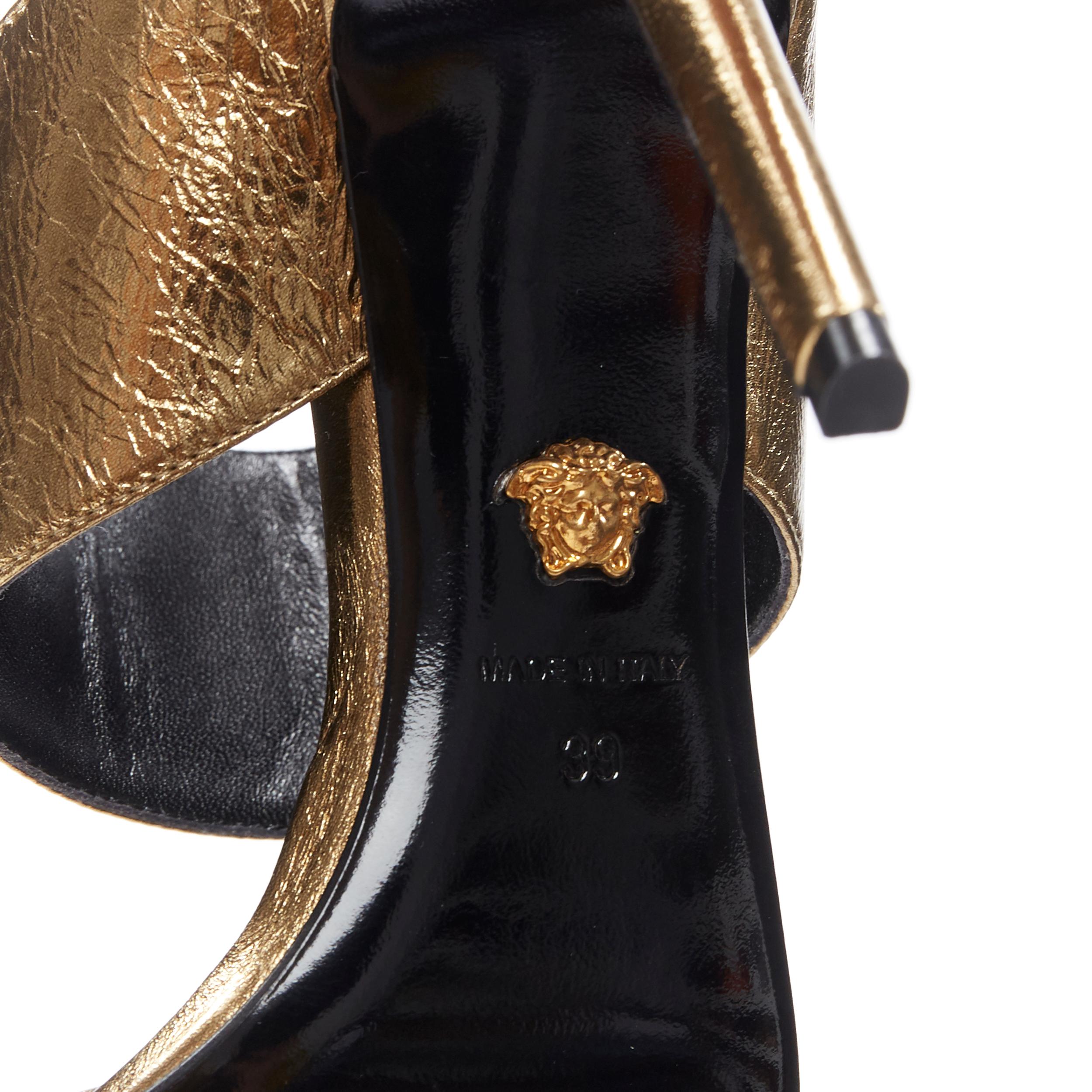 new VERSACE Tribute metallic gold Medusa charm open toe strappy heel mule EU39 4